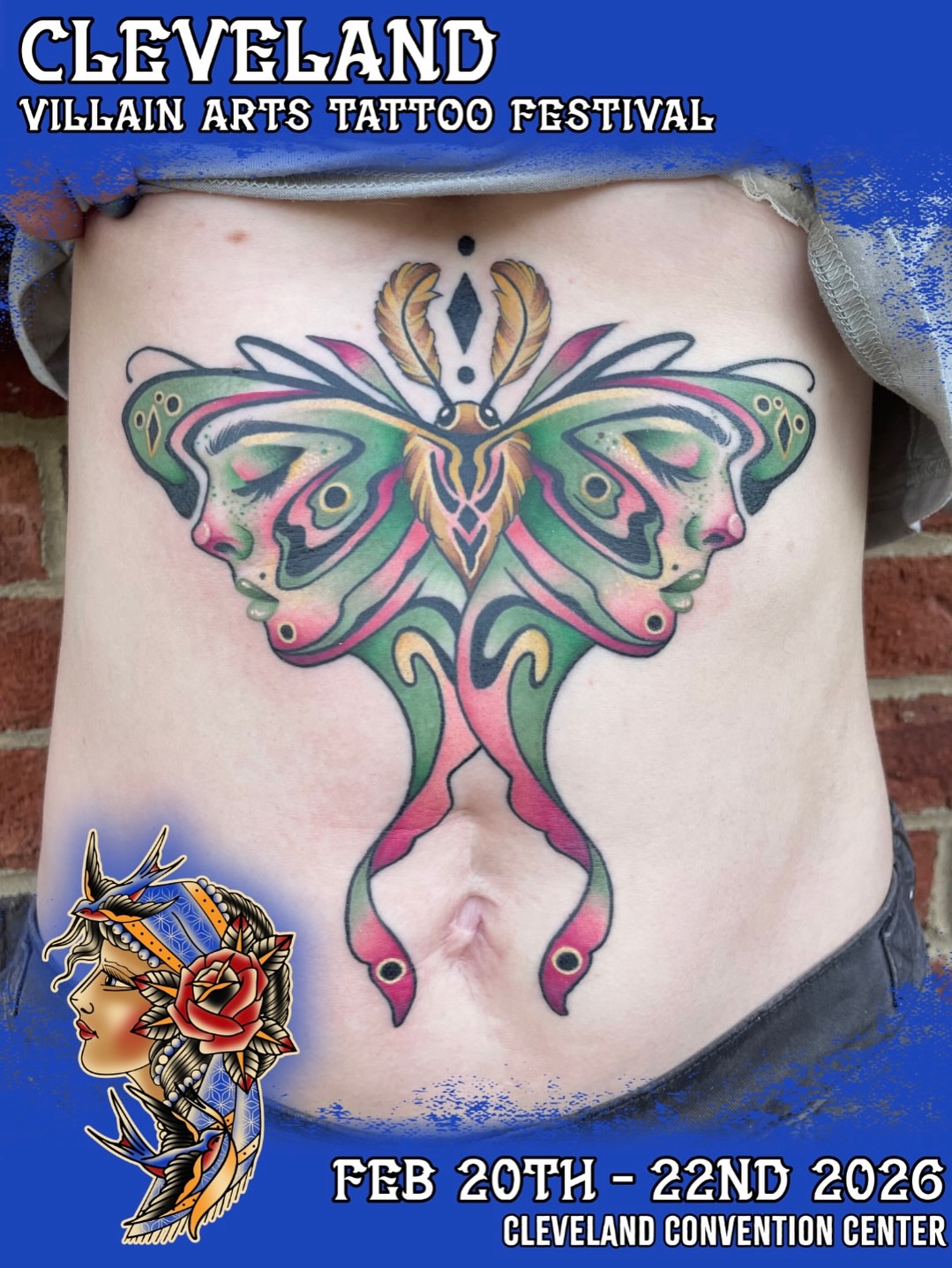 Butterfly geometric tattoo on the torso by Sam Castro