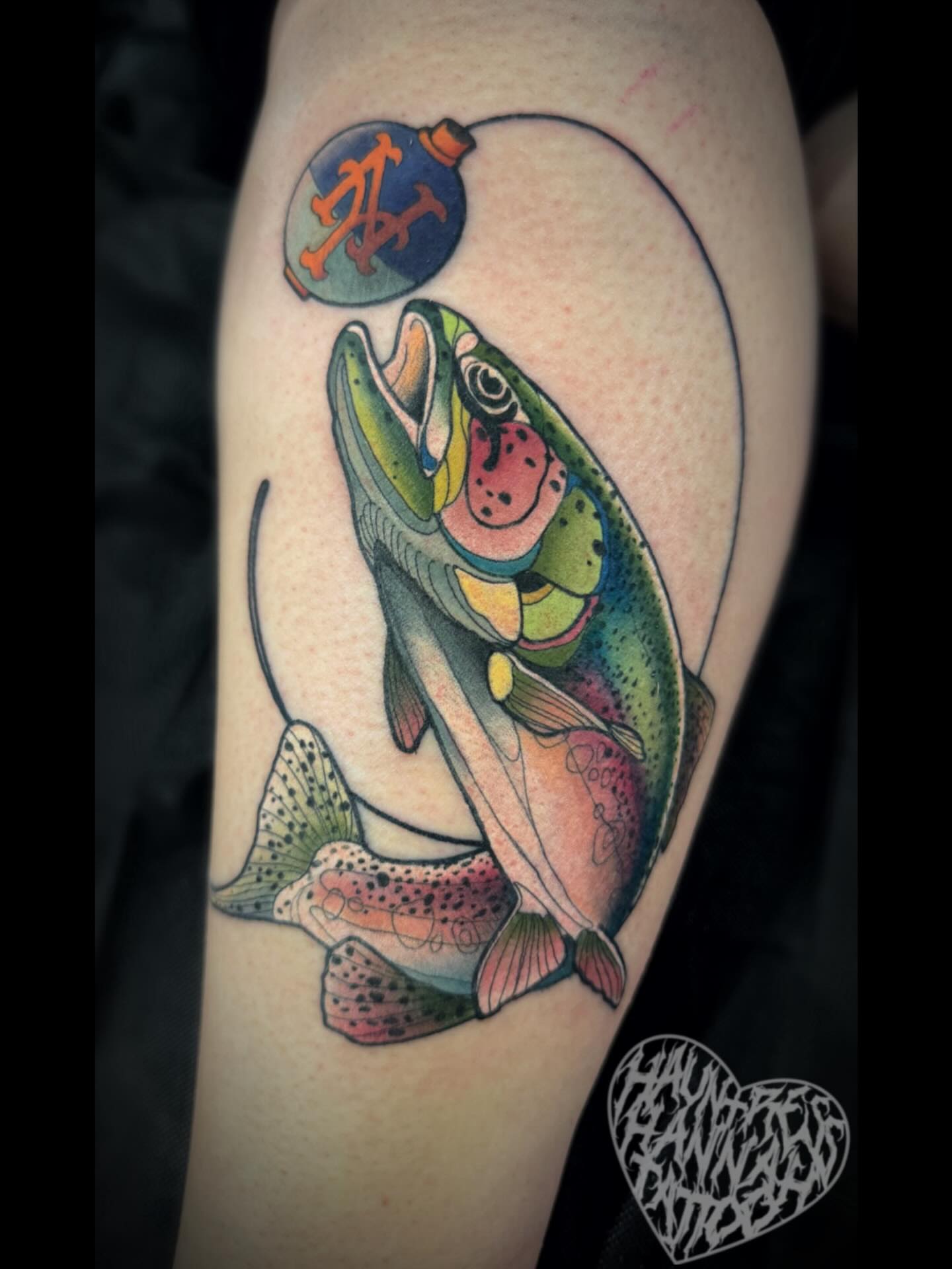Rainbow trout realism tattoo on the forearm by Hannah Casadonti