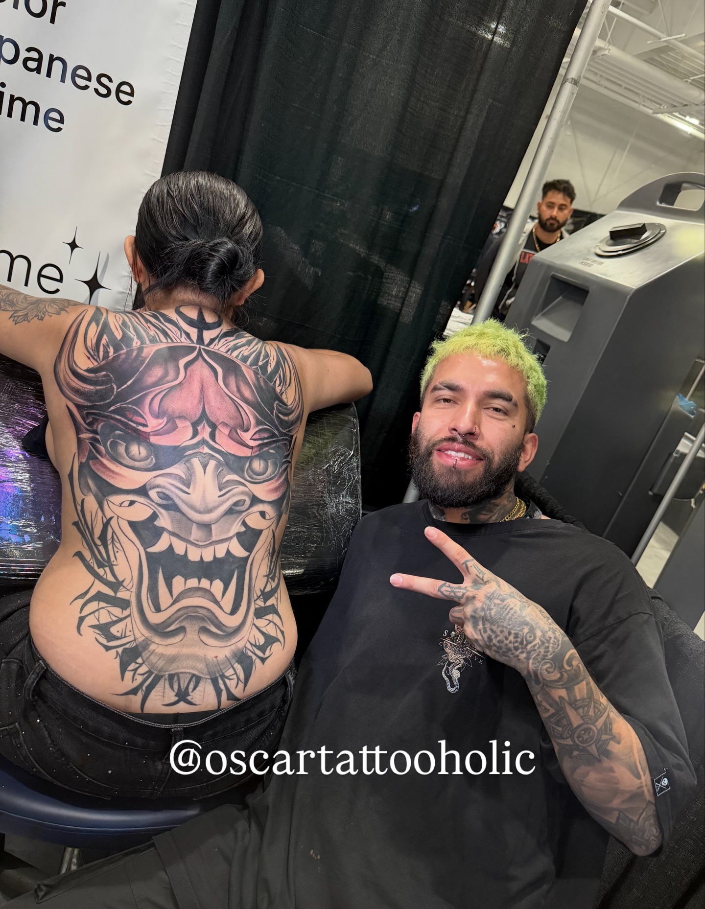 Demon mask japanese irezumi tattoo on the back by Oscar Tattooholic ( REALISM ANIME INK )
