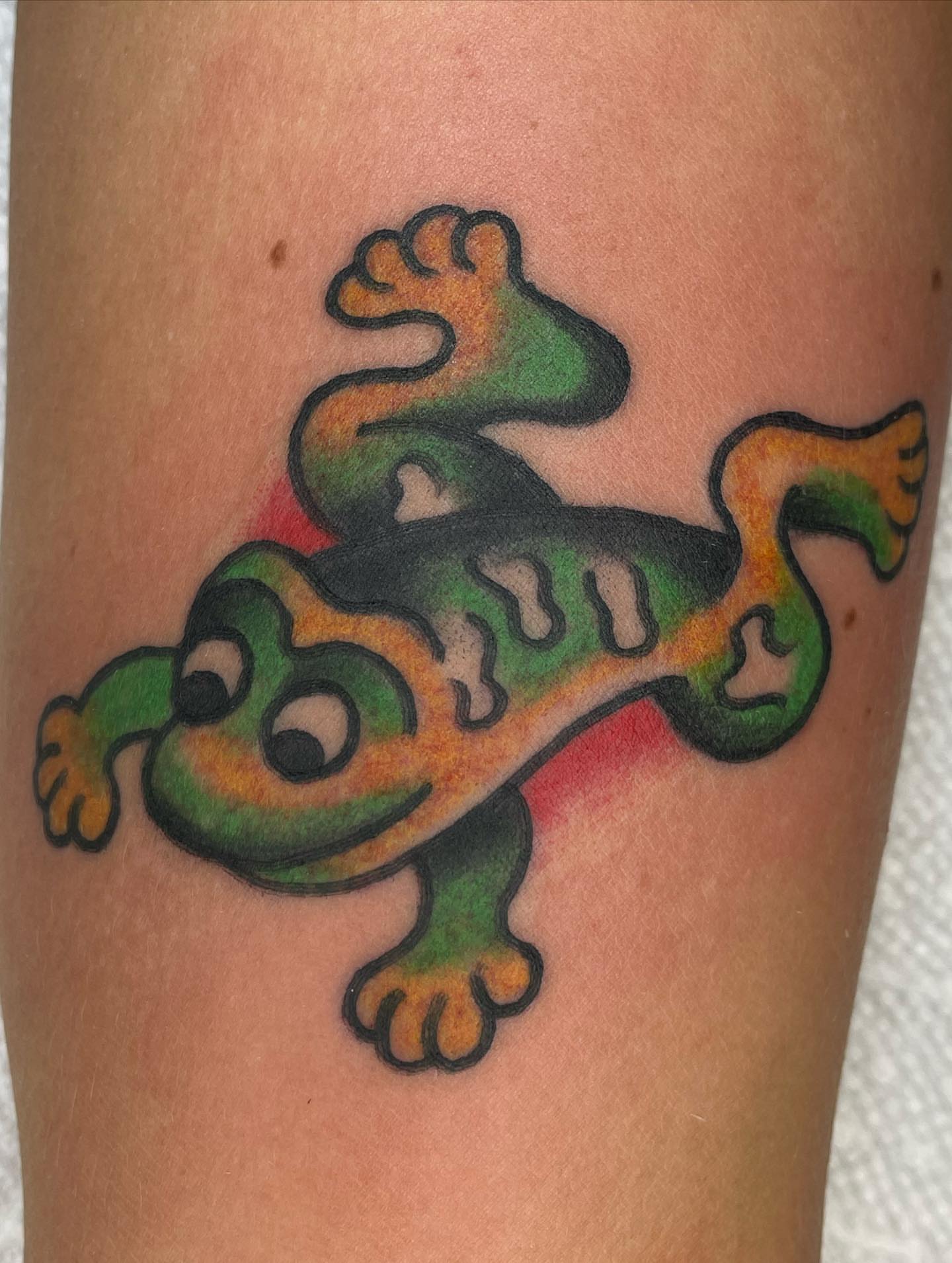 Gecko new school tattoo on the forearm by Nicholas M. Passeri
