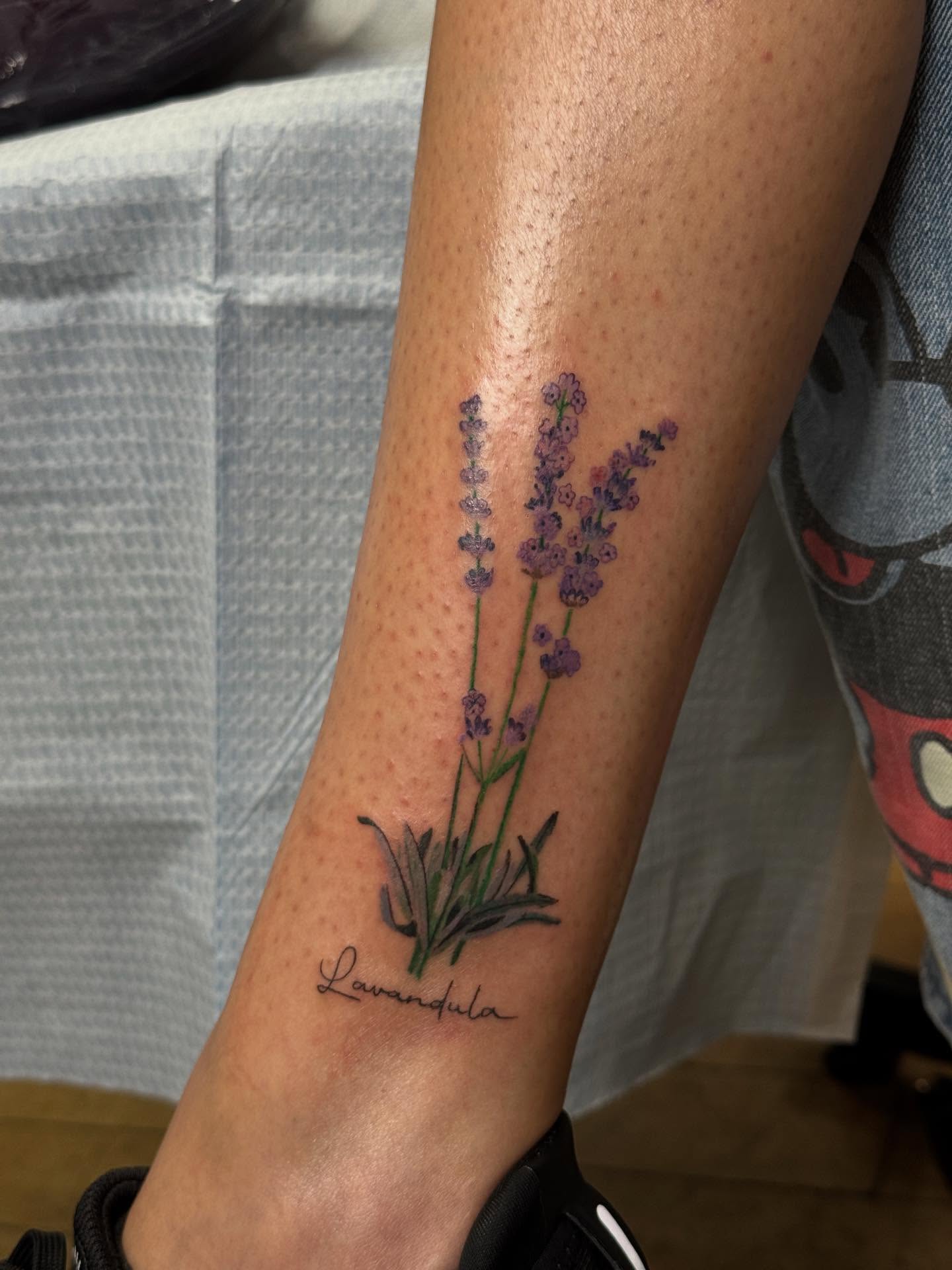 Lavender plant realism tattoo on the forearm by Ashley Hsiung *Panda*