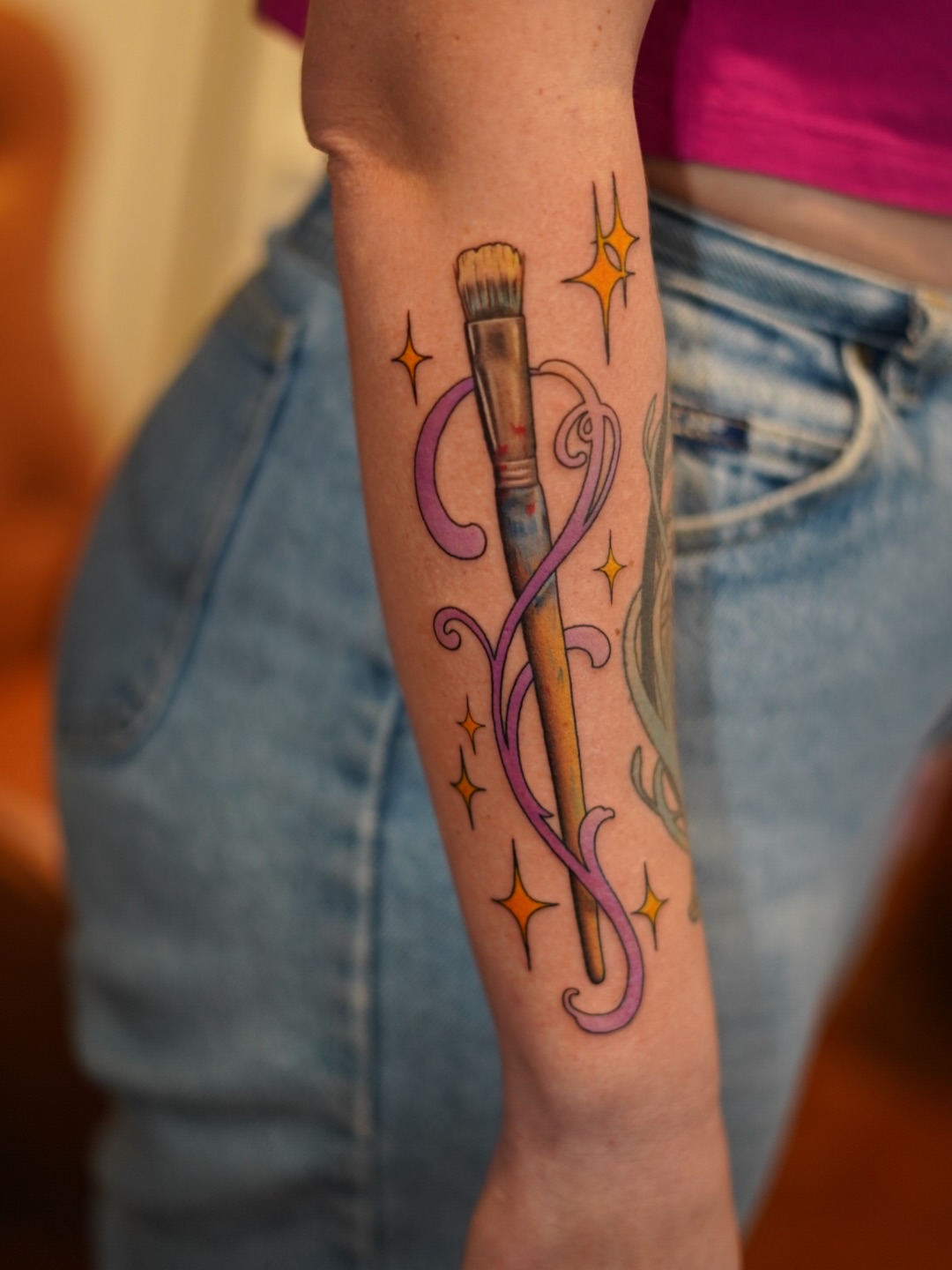 Paintbrush new school tattoo on the forearm by Julio Ferrer