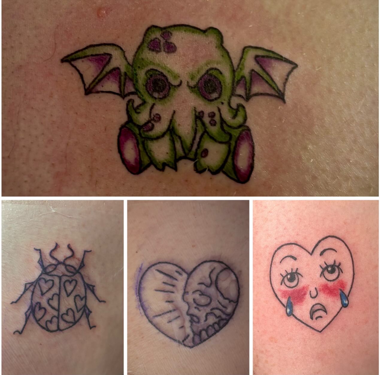 Green monster dotwork tattoo by Rayne