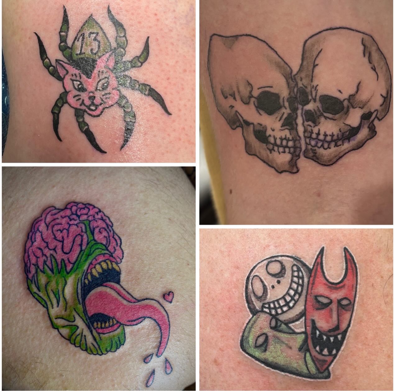 Spider cat American traditional tattoo on the forearm by Rayne