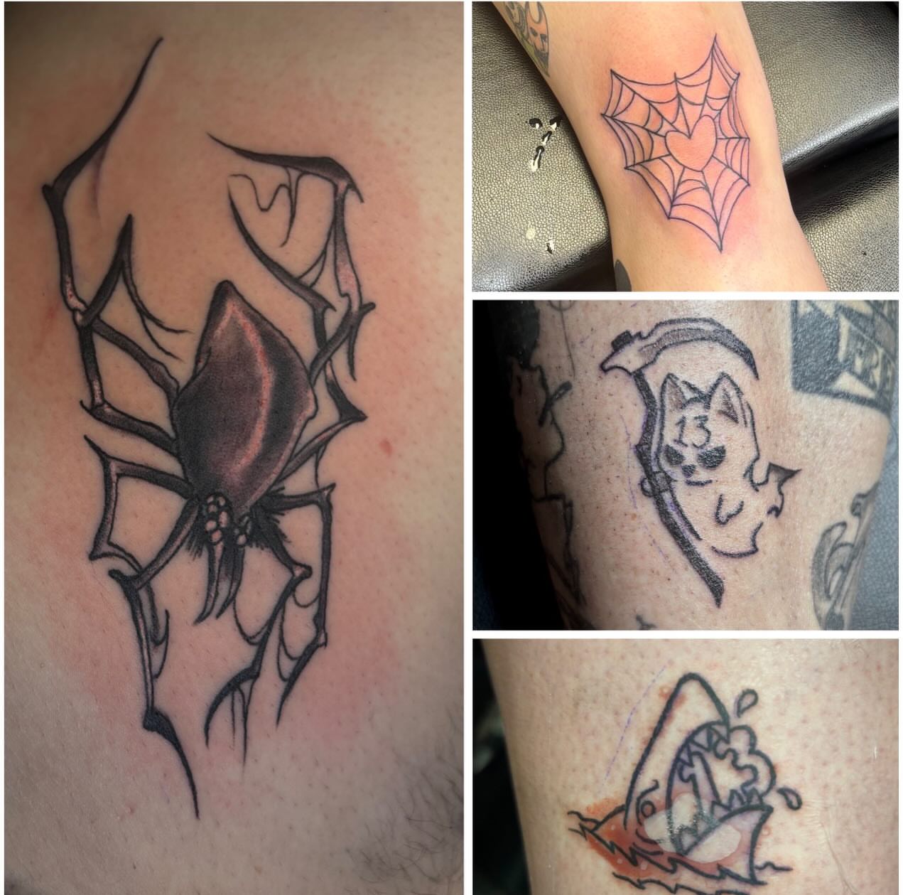 Spider black and grey tattoo on the upper arm by Rayne