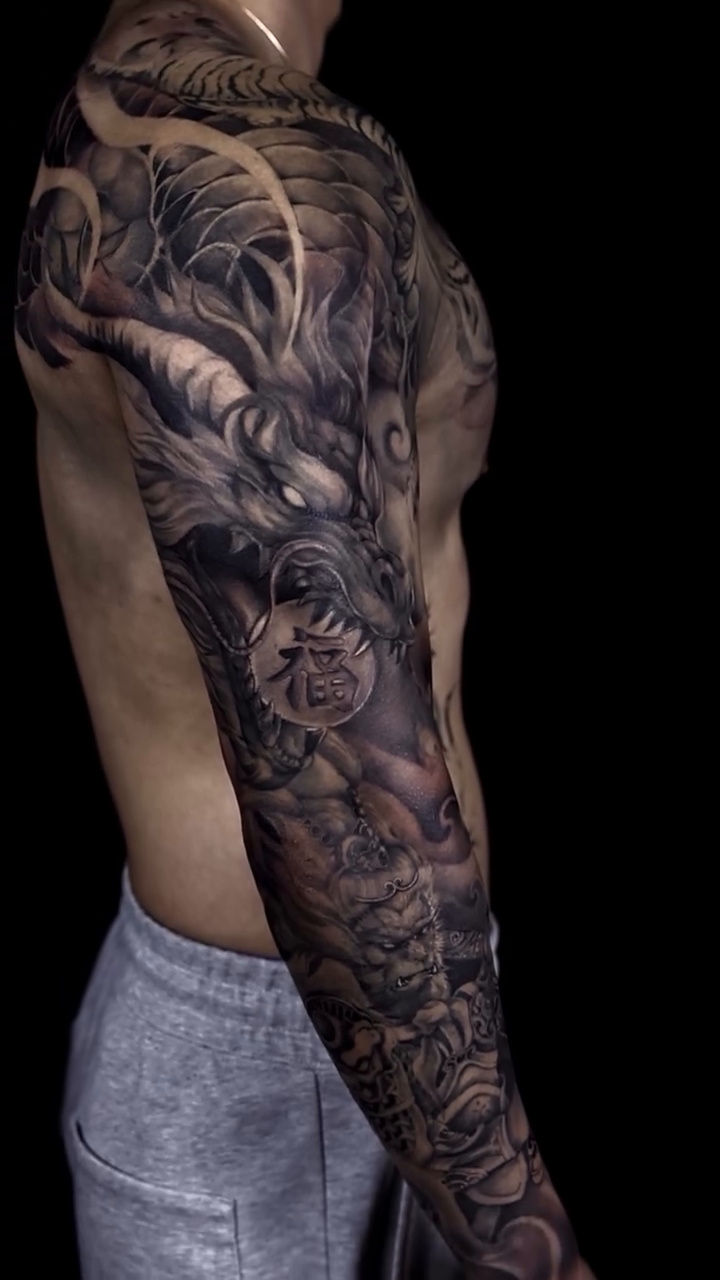 Dragon and pagoda sleeve japanese irezumi tattoo by LaurenBeez