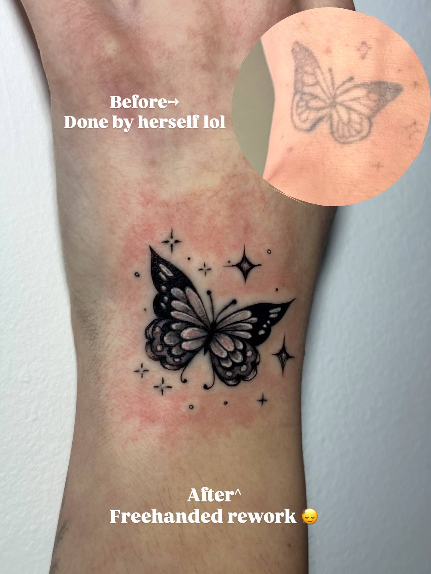 Butterfly black and grey tattoo on the forearm by 𝕮𝖍𝖊𝖞𝖊𝖓𝖓𝖊