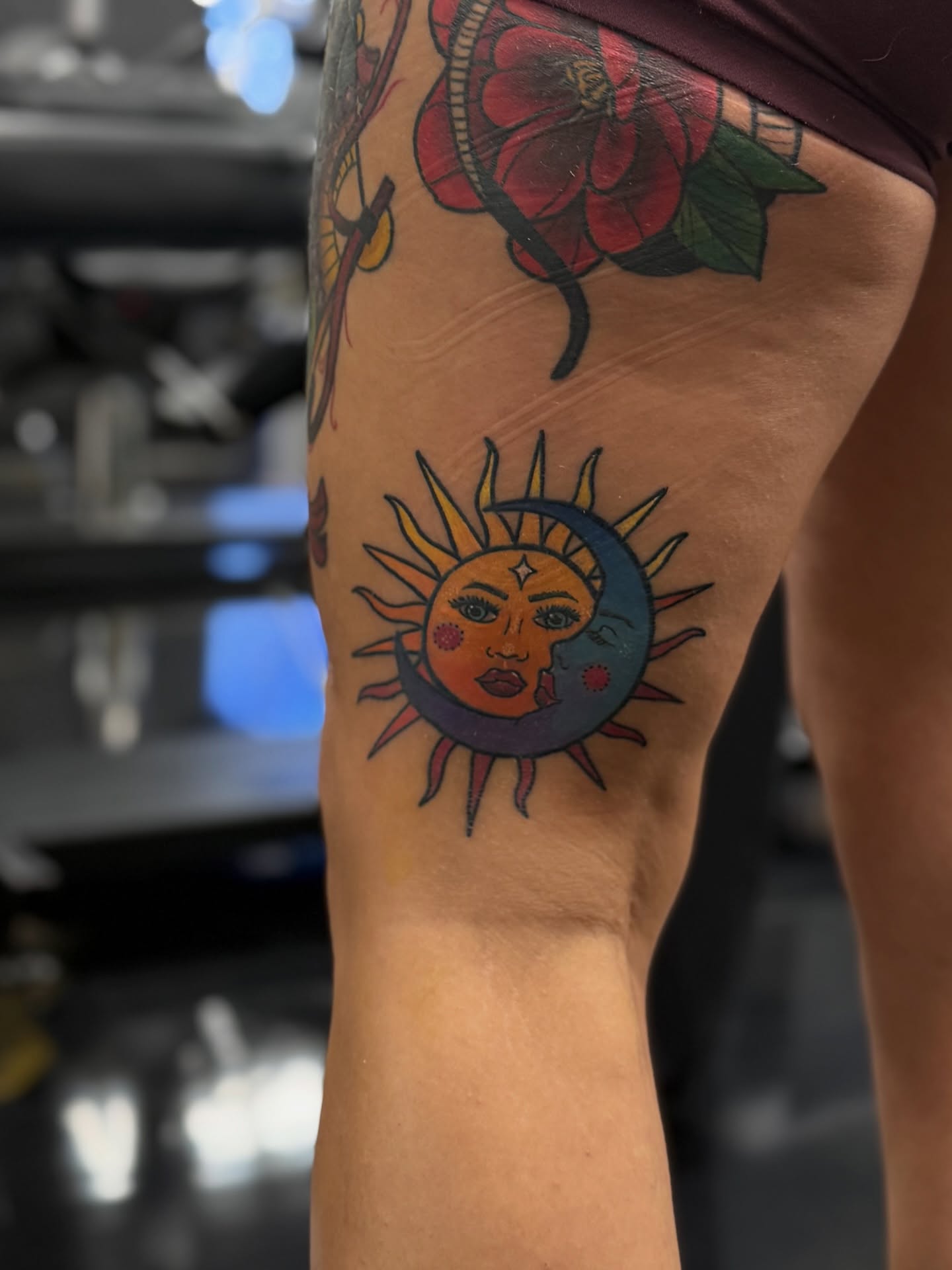 Sun and moon American traditional tattoo on the forearm by ♡ 𝒜𝓂𝒾𝓃𝒶 𝐵𝒽𝒶𝓉𝓉𝒾 ♡