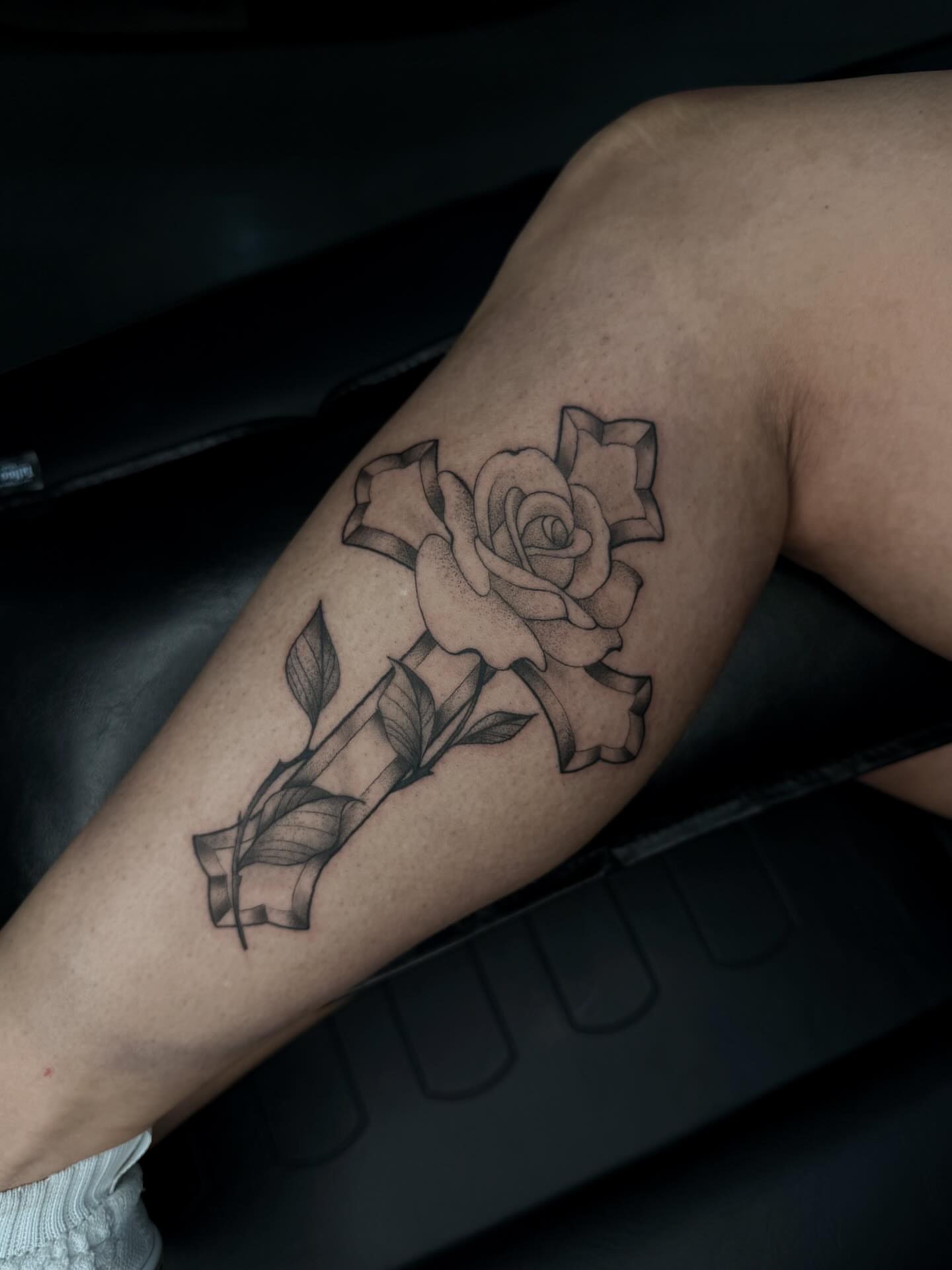 Rose black and grey tattoo on the forearm by Susie Maj