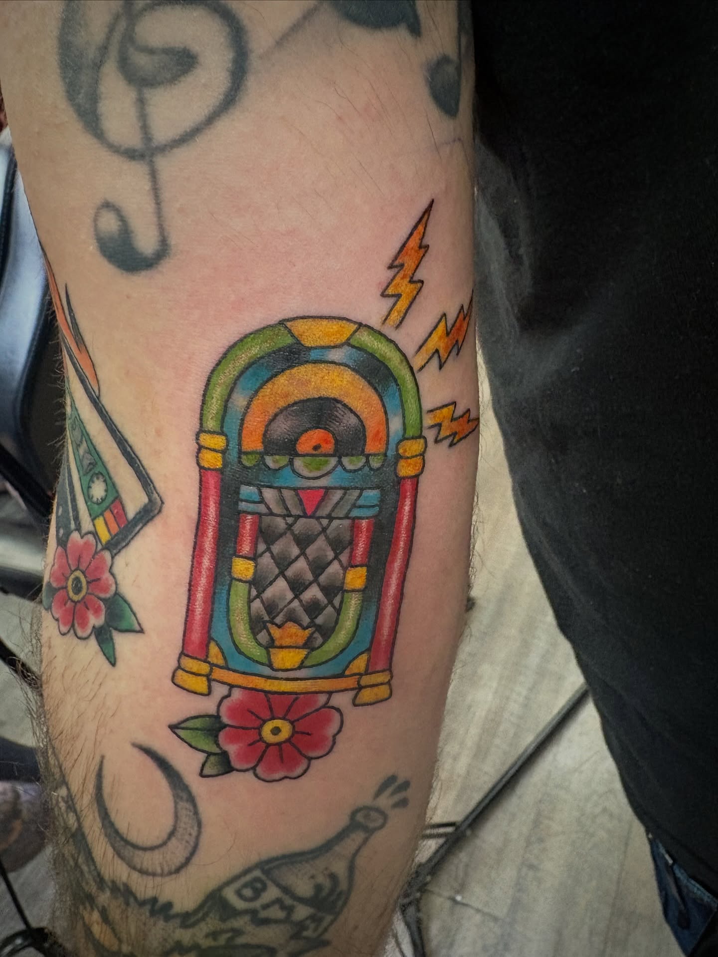 Jukebox American traditional tattoo on the forearm by Jason Allen, Avondale, Arizona