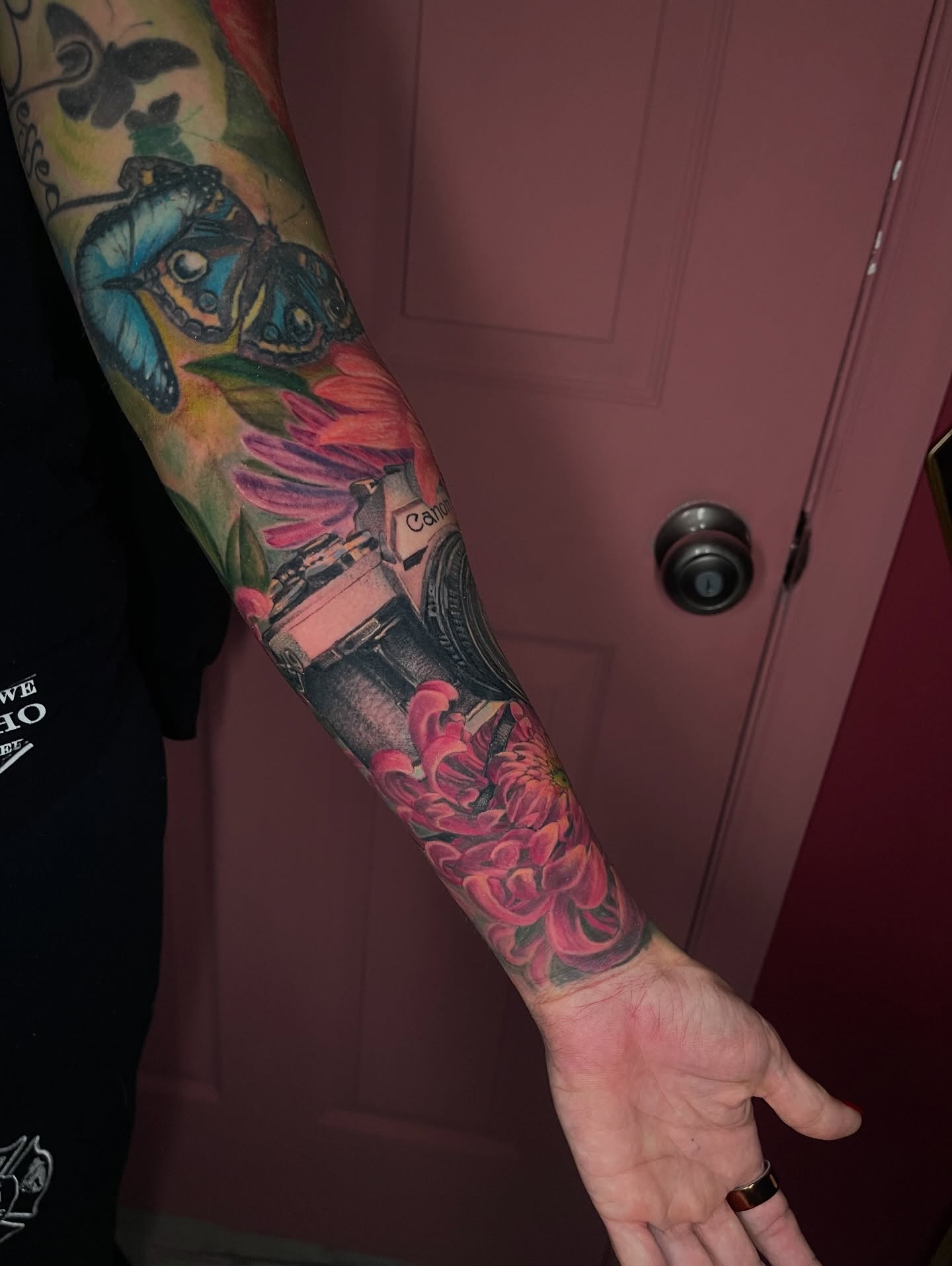 Butterfly and flowers new school tattoo on the forearm by carly g โ๏ธ ๐๐๐ค ๐ฝ๐๐๐ ๐๐ฆ