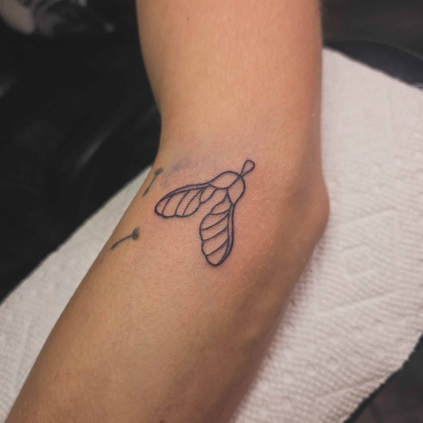 Maple seed pods minimalist tattoo on the forearm by Cassieal Welch