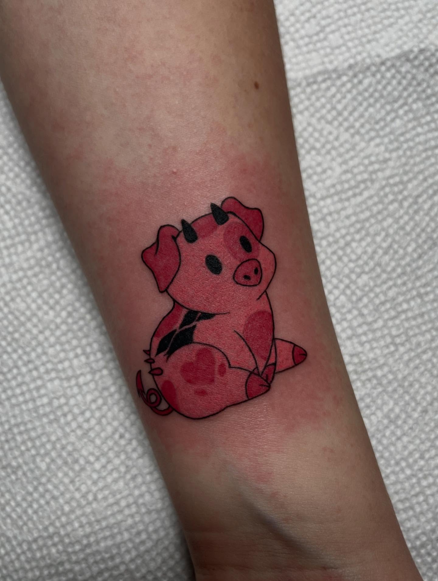 Pig dotwork tattoo on the forearm by Ty’s Tattoos