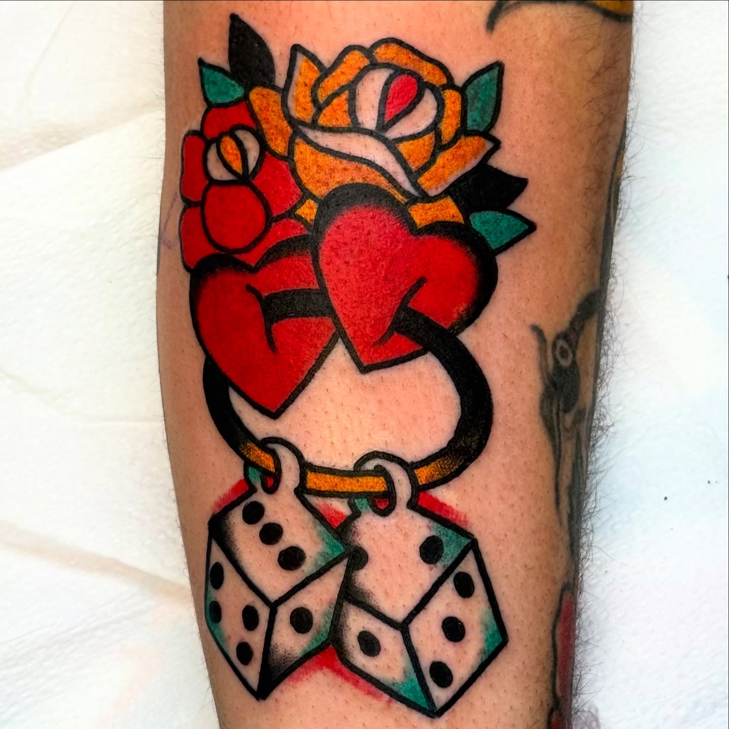 Rose and dice American traditional tattoo on the forearm by ๐ฎ๐๐๐๐ ๐ญ๐๐๐๐๐
