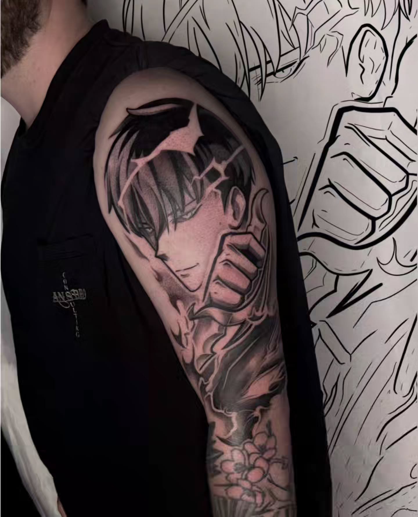 Anime character anime tattoo on the upper arm by aleah 🌙