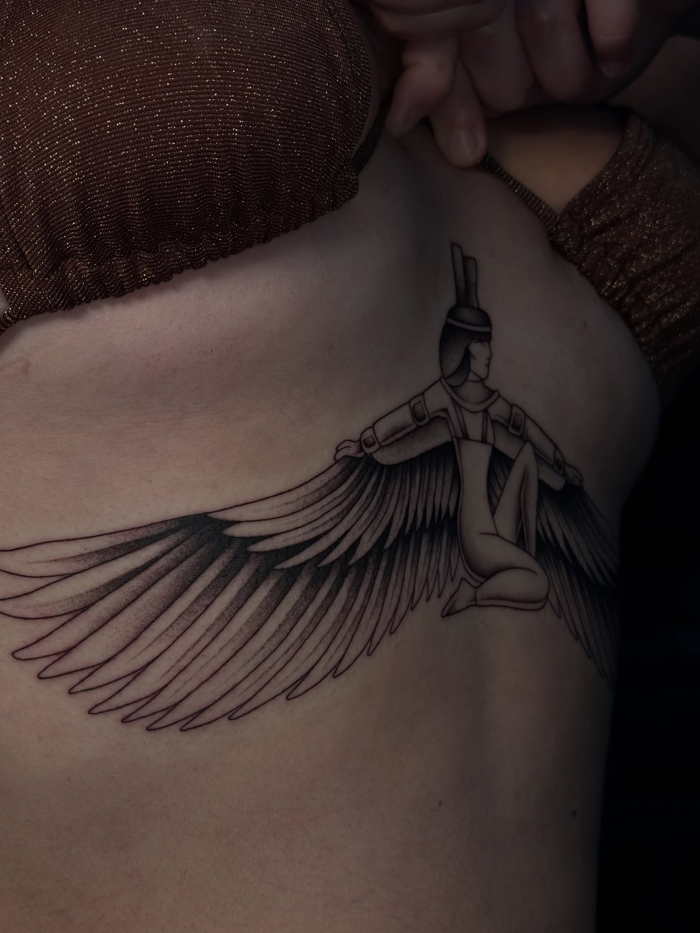 Winged goddess black and grey tattoo on the back by 𝔍𝔲𝔩𝔦𝔞, New York, New York