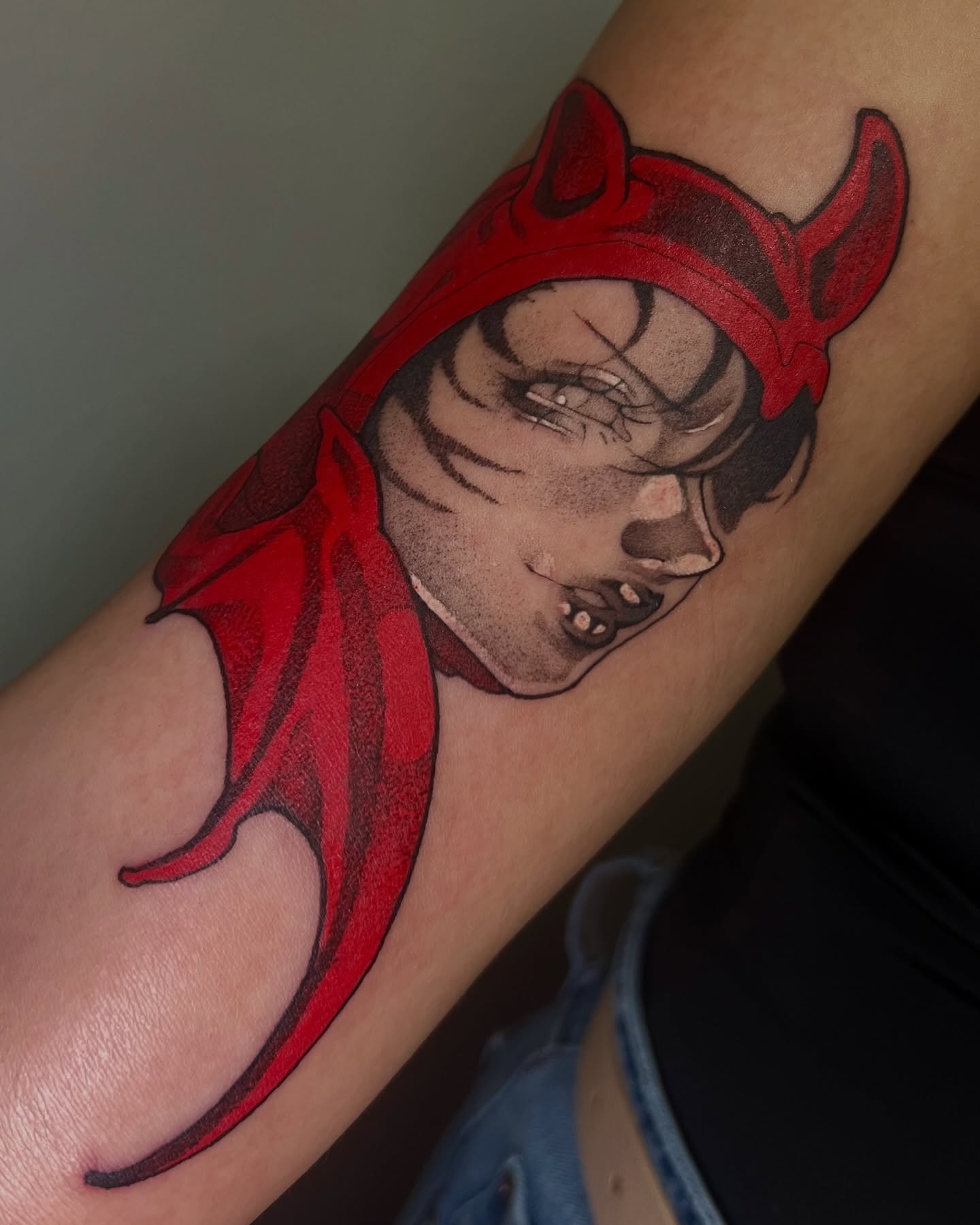 Woman with horns dotwork tattoo on the forearm by ty ☆ nbtx tattoo artist