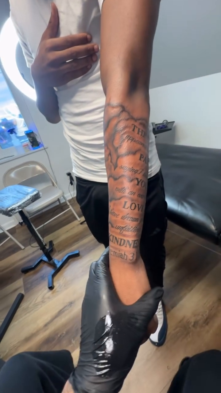 Eye and scripture tattoo on forearm lettering tattoo on the forearm by Chieftats614π₯