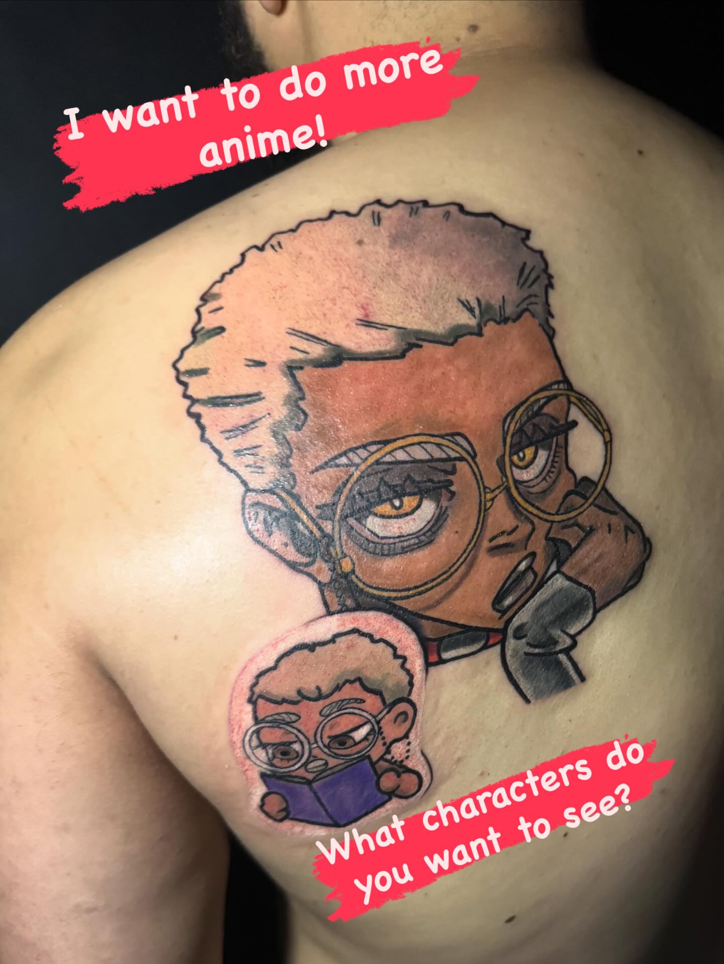 Anime character anime tattoo on the back by Paula.p.tattoos