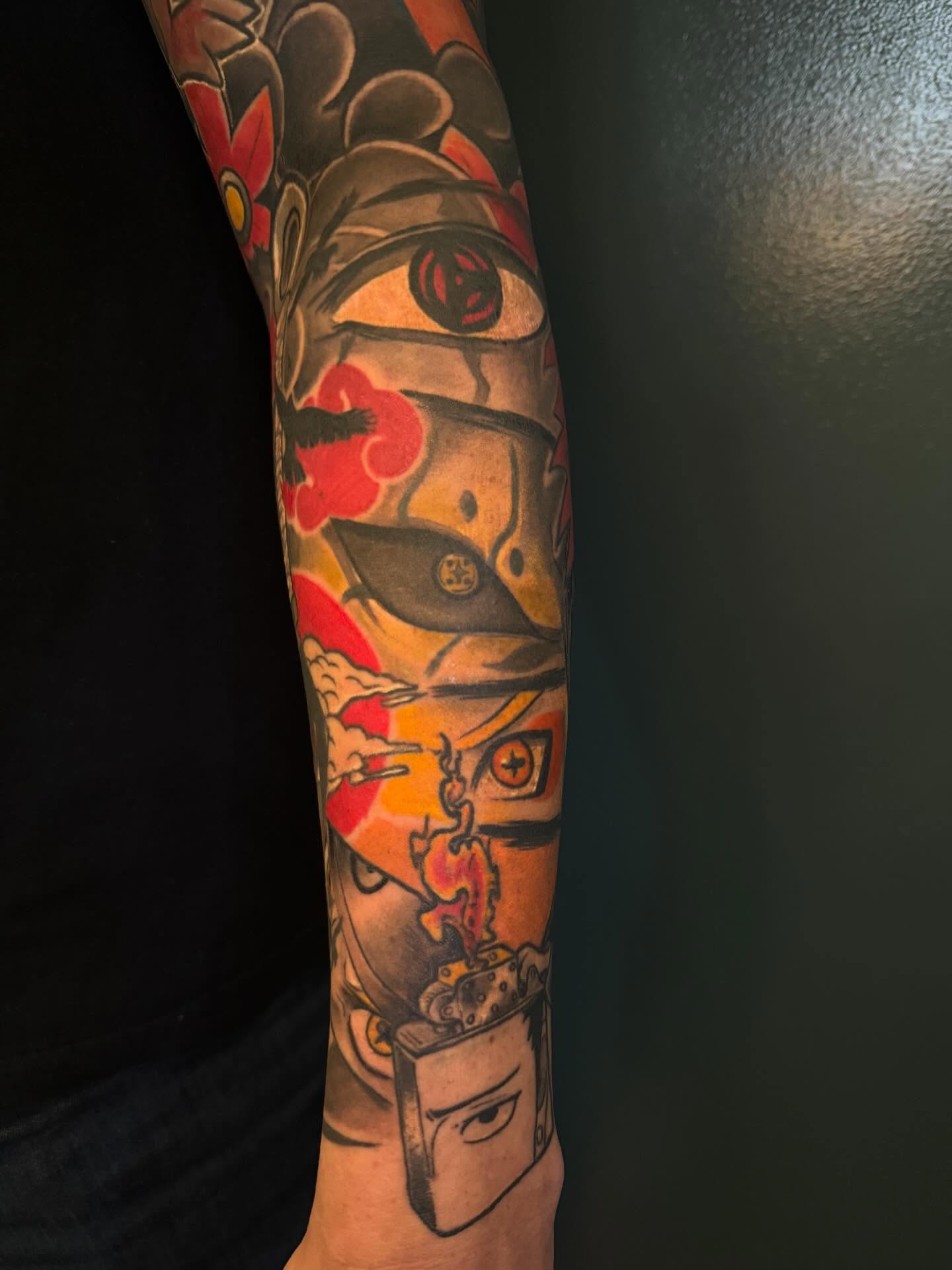 Mechanical figure American traditional tattoo on the forearm by Kodi Green