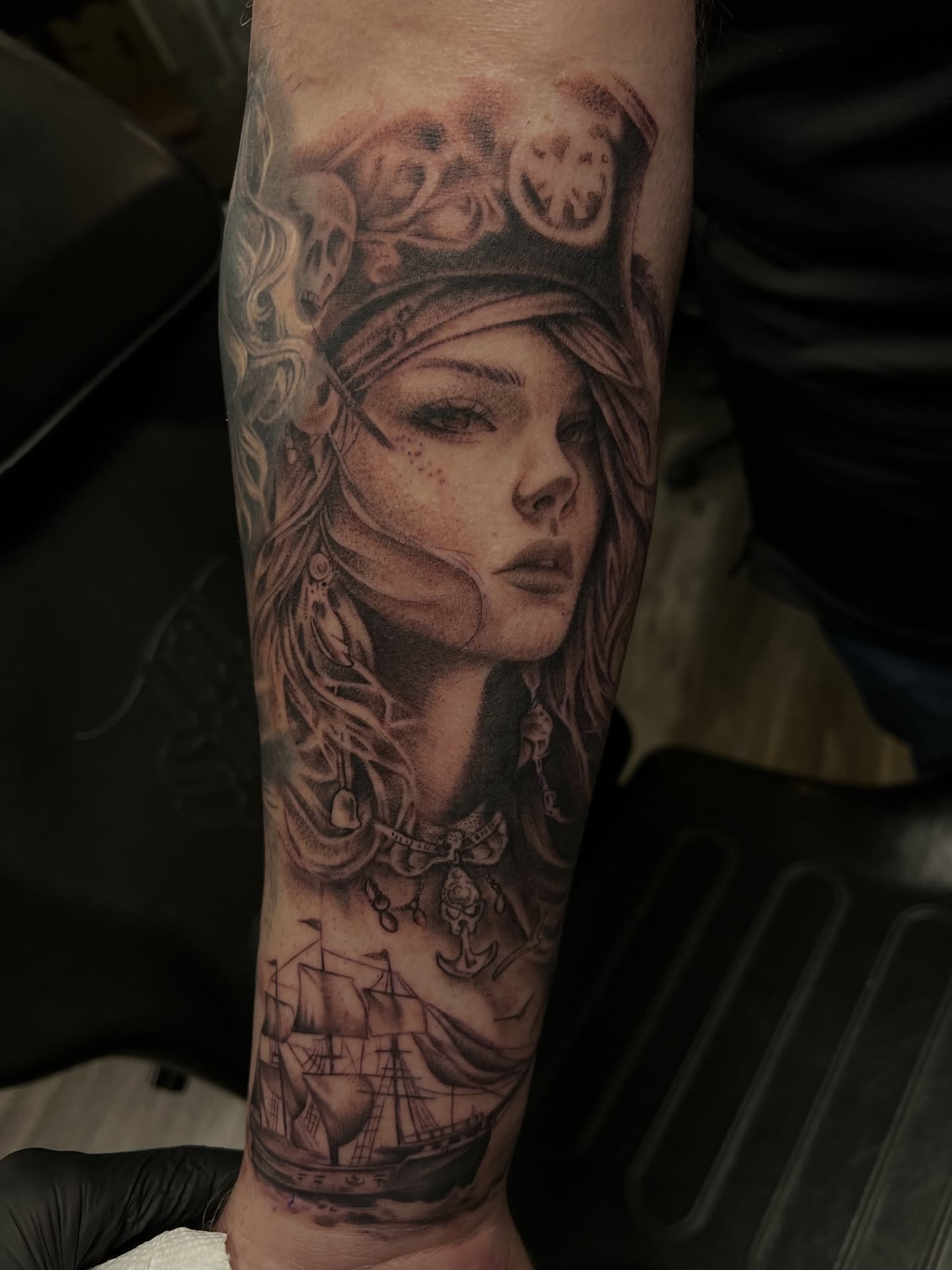 Woman with crown realism tattoo on the forearm by Jericho Las Vegas tattoo artist, Las Vegas, Nevada