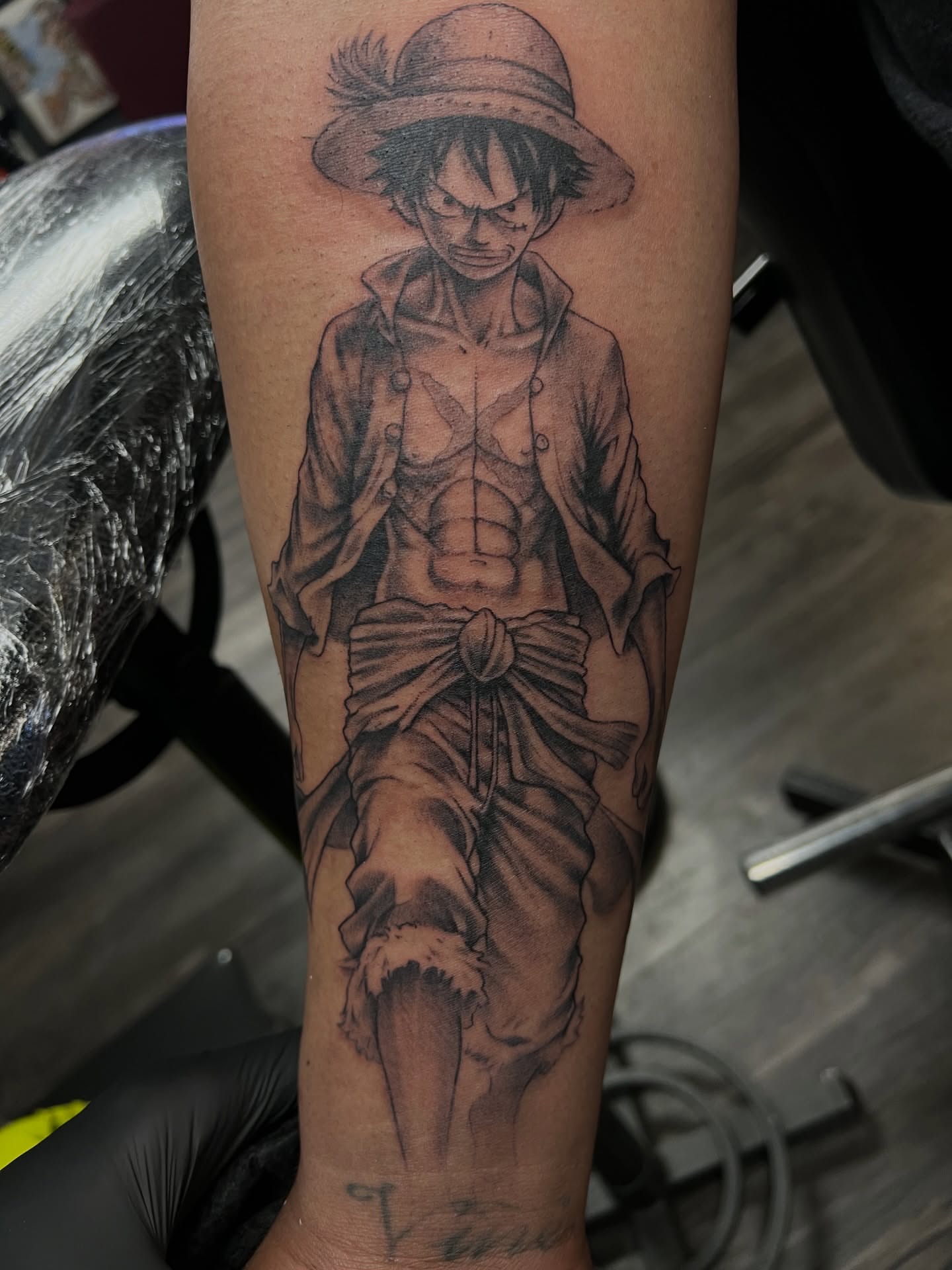 Monkey D. Luffy anime tattoo on the forearm by Jericho Las Vegas tattoo artist, Las Vegas, Nevada