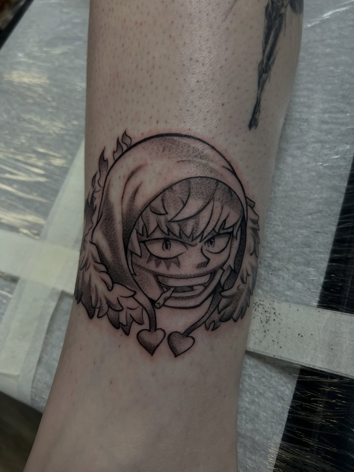 Anime character anime tattoo on the forearm by Jericho Las Vegas tattoo artist, Las Vegas, Nevada
