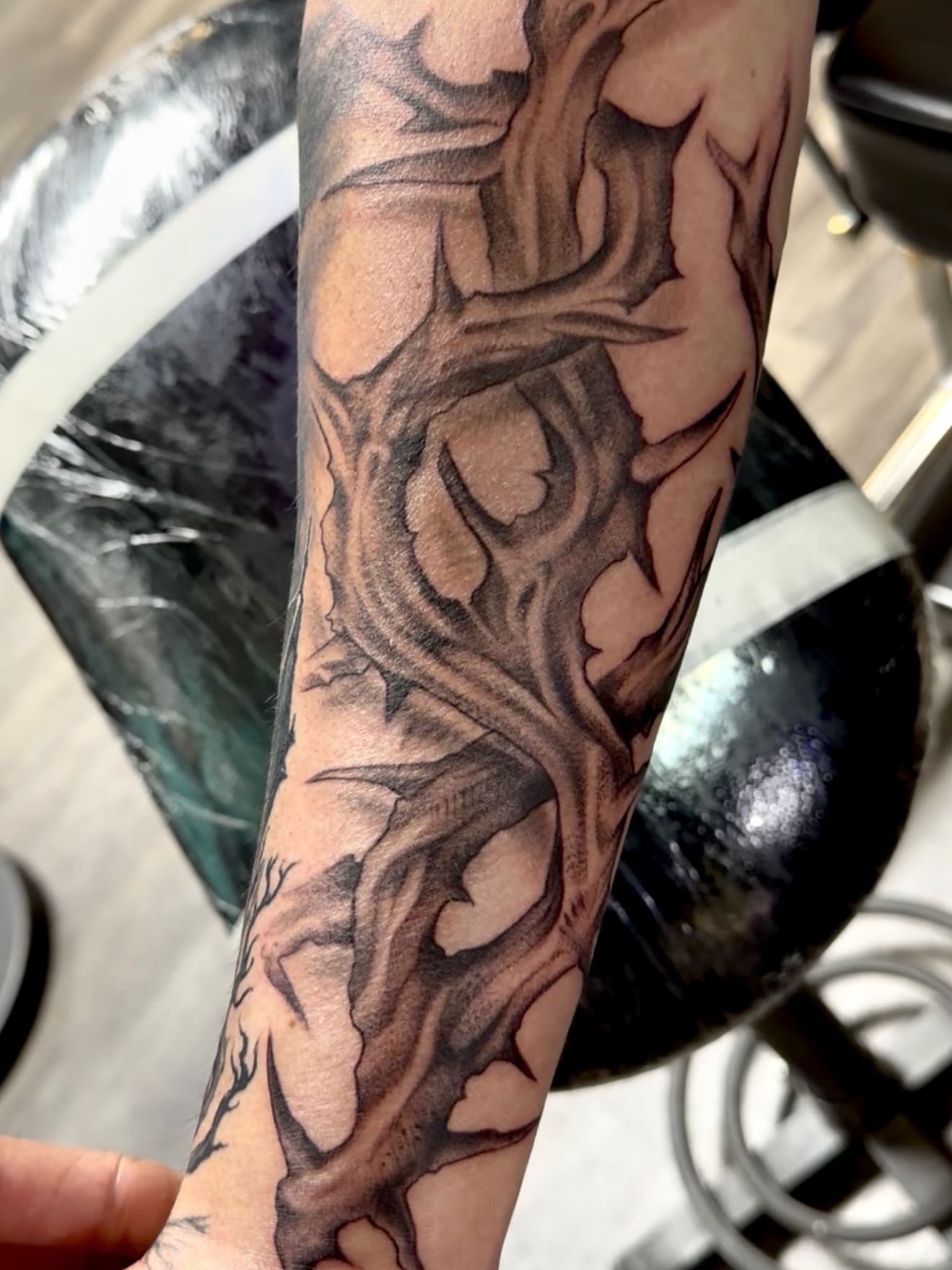 Tree black and grey tattoo on the forearm by Jericho Las Vegas tattoo artist, Las Vegas, Nevada