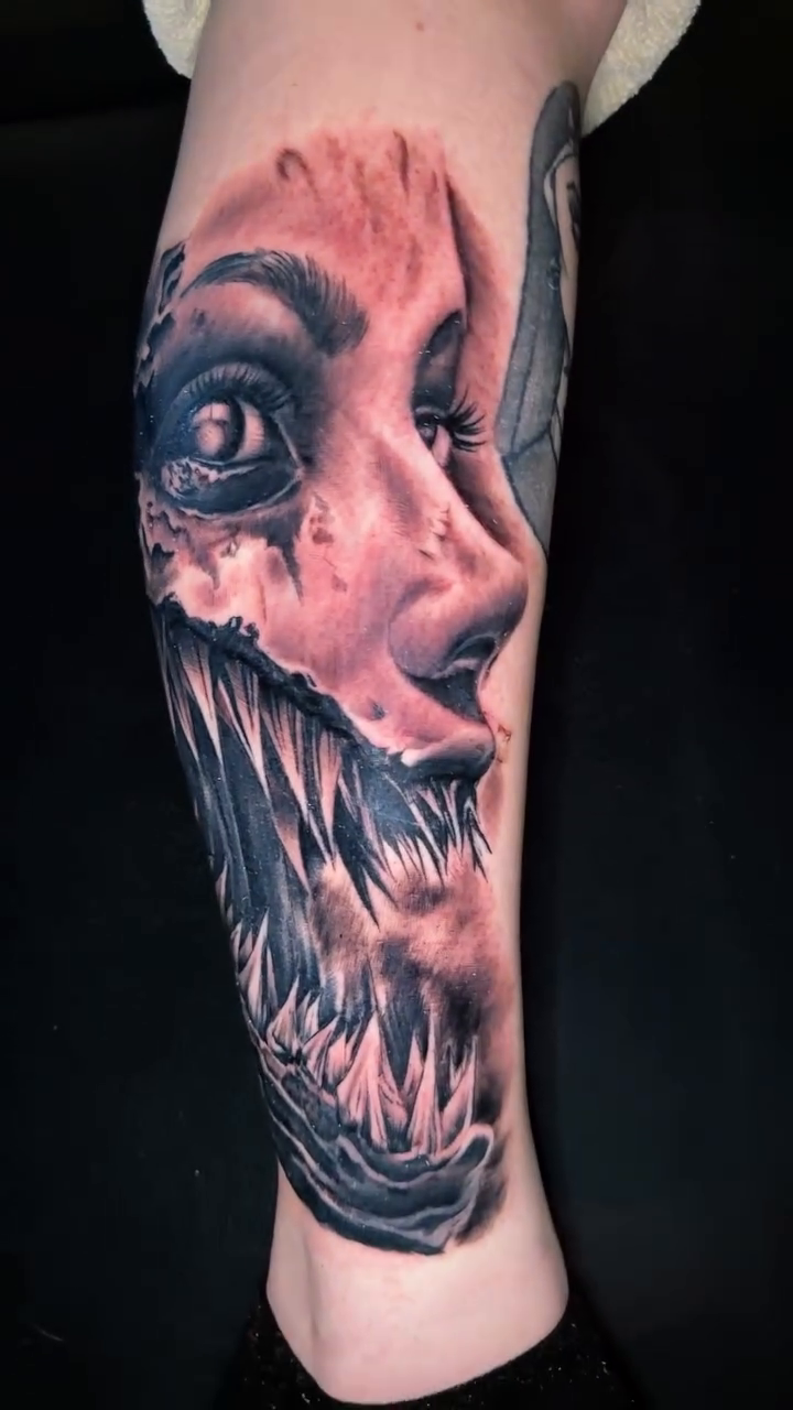 Tattoo by @chanler_tattoos — dark_realism, black_and_grey
