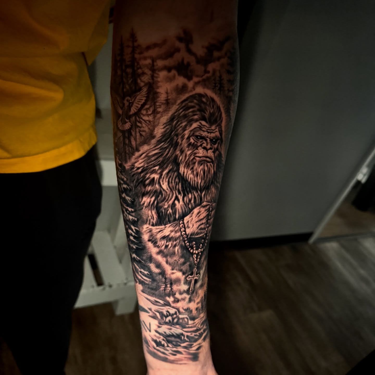 Bigfoot realism tattoo on the forearm by Tampa tattoo artist