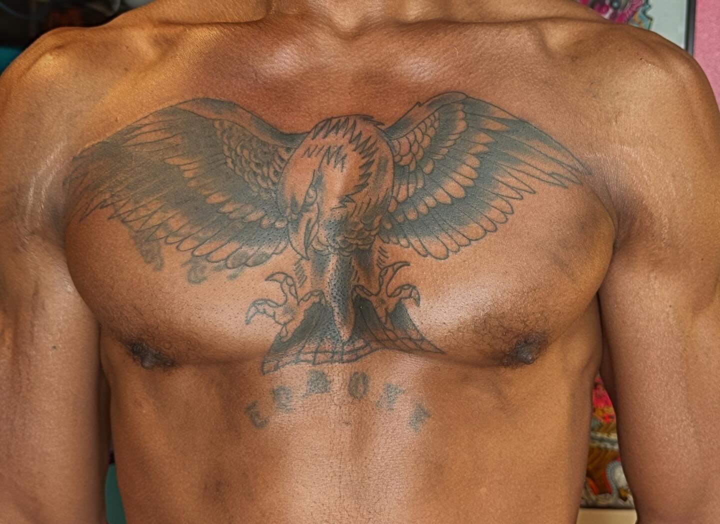 Eagle American traditional tattoo on the chest by @brocks_tatt_attic_, New Orleans, Louisiana
