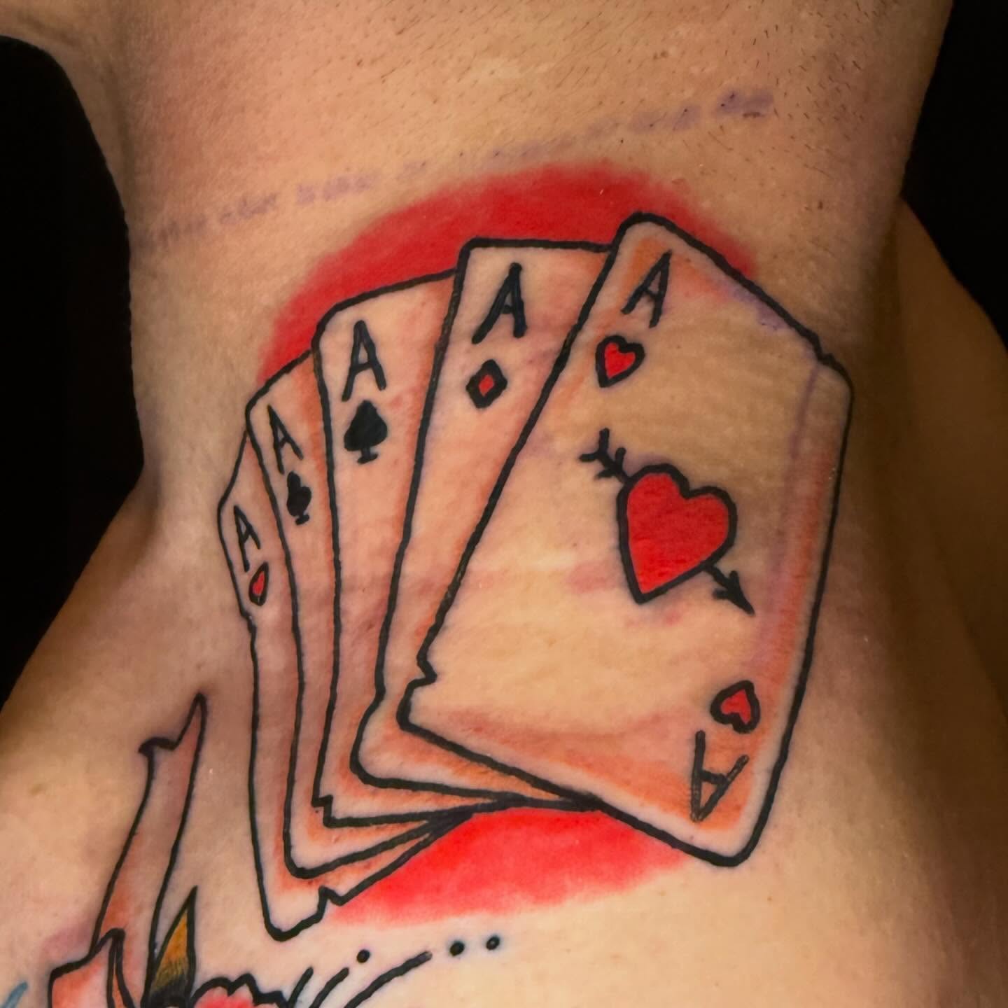 Aces American traditional tattoo by Henry Bubula, Minneapolis, Minnesota