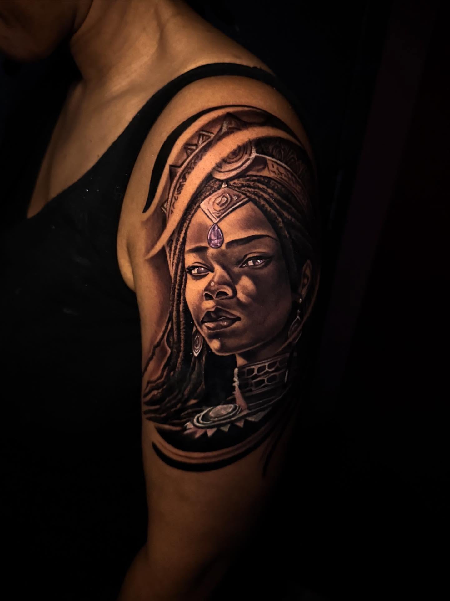 Tattoo by @thetattoosaint — realism, black_and_grey