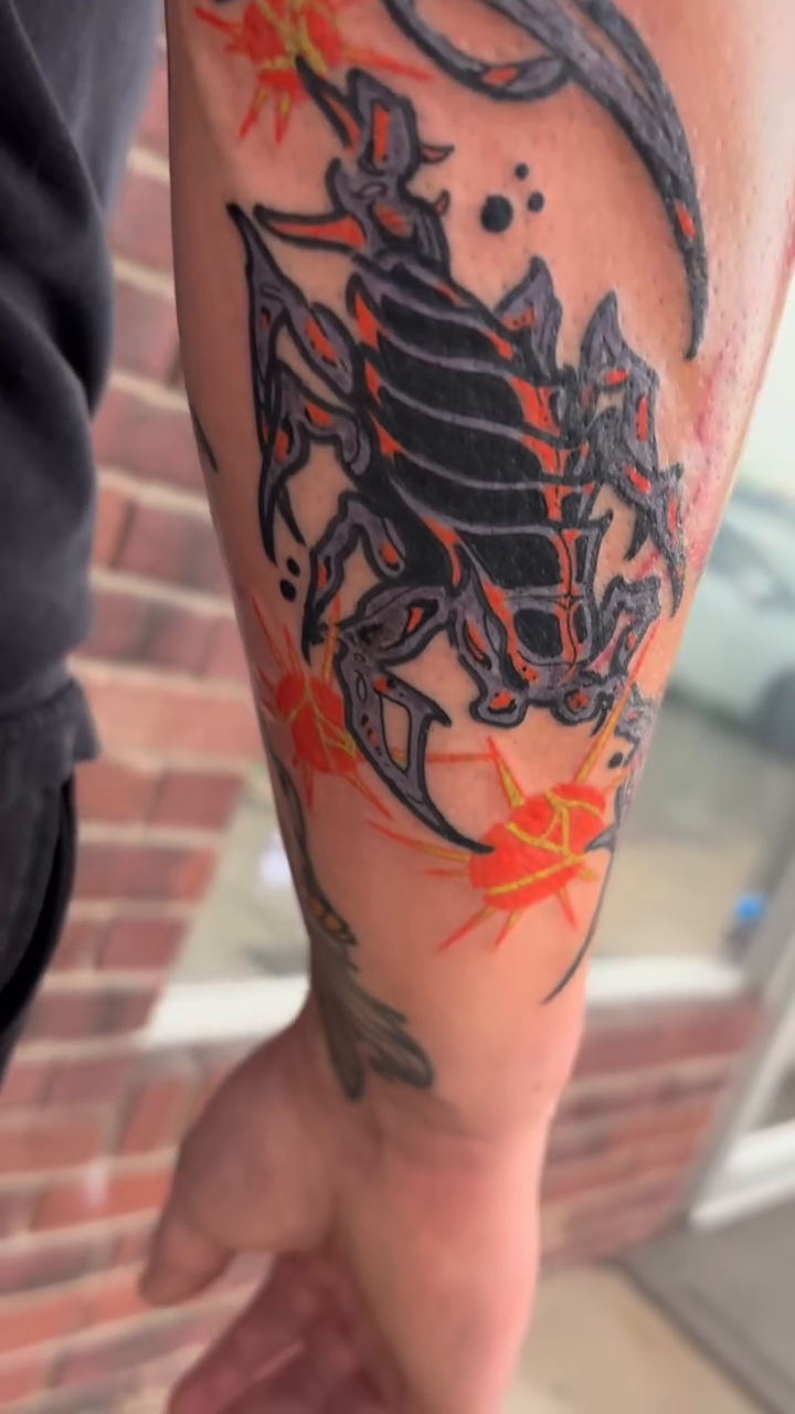 Scorpion neo-traditional tattoo by Ghost Ham Tattoos