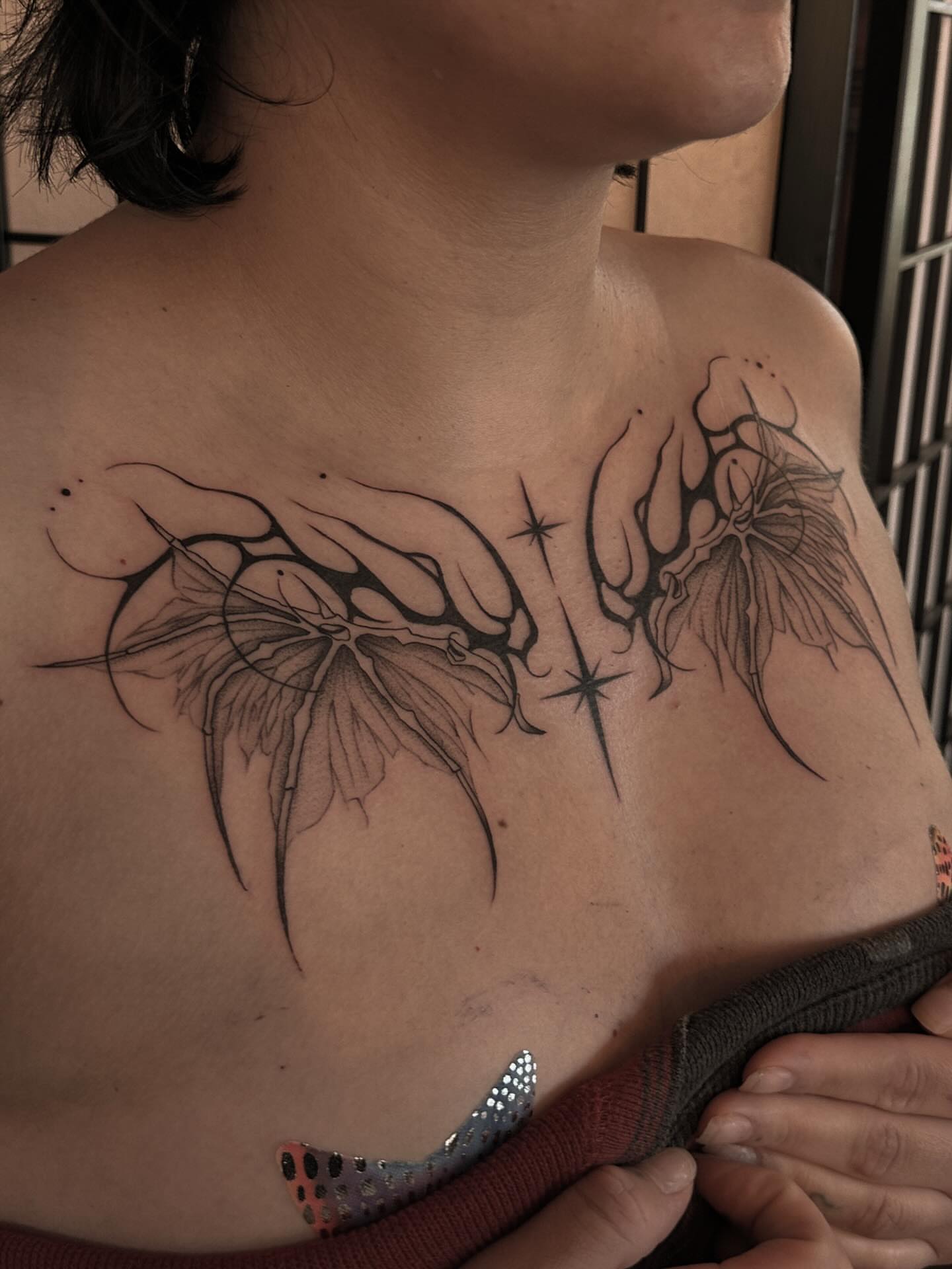Hands and wings geometric tattoo on the chest by πππππππππ β ππππ ππππ ππππ ππππππ ππππππ, Salt Lake City, Utah