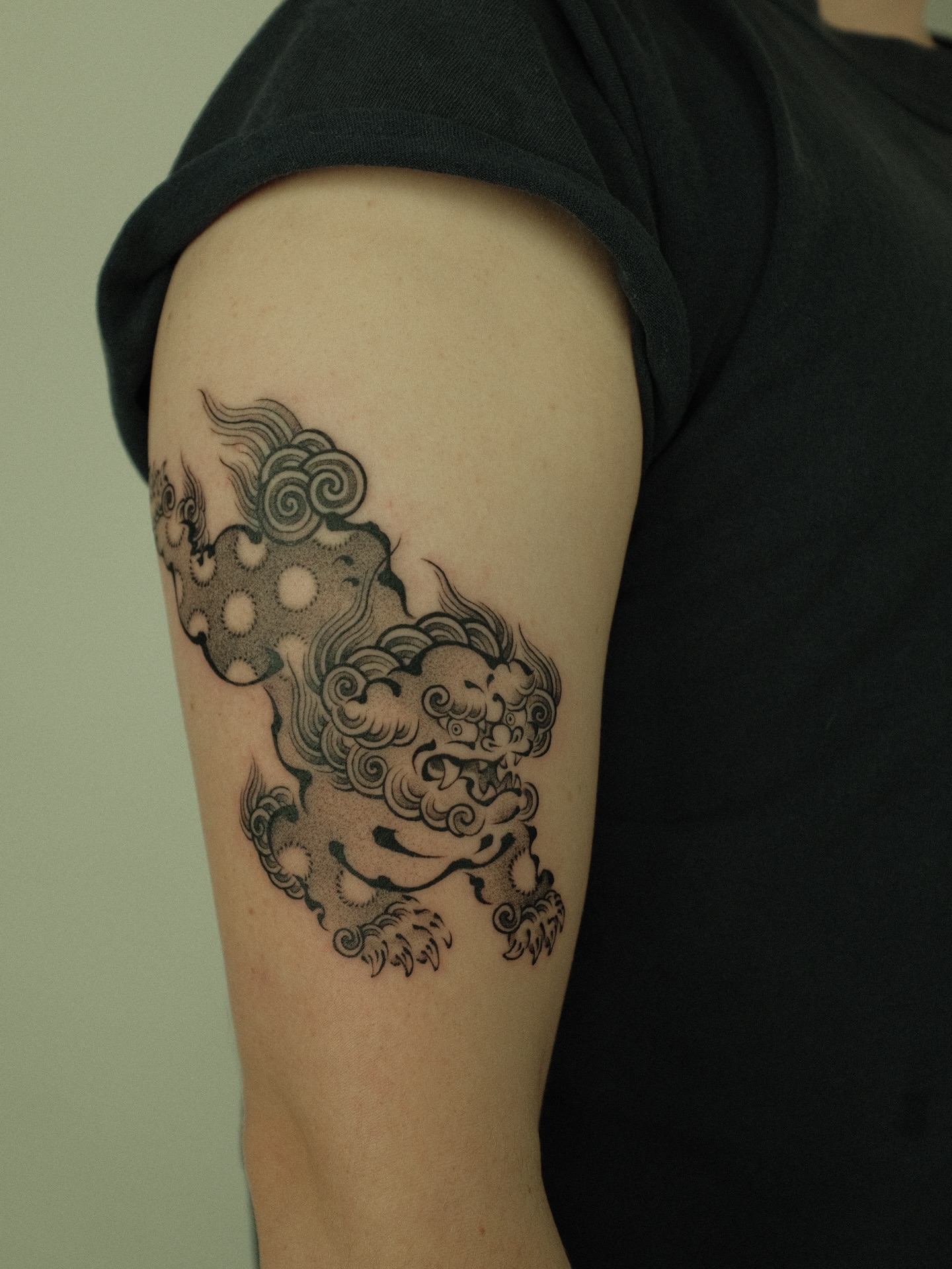 Tattoo by @xiaolun_tatt — dotwork, black_and_grey