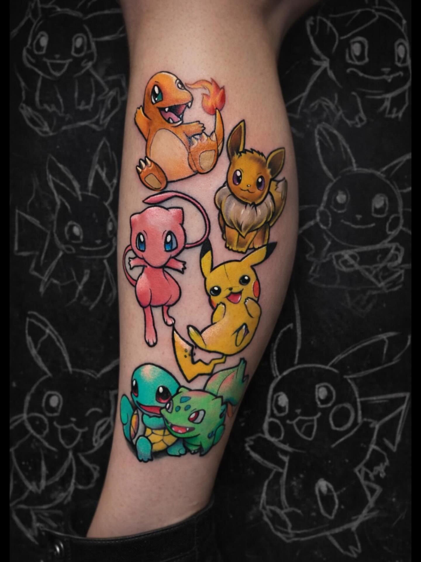 Pokemon characters new school tattoo on the forearm by Angel Jmz