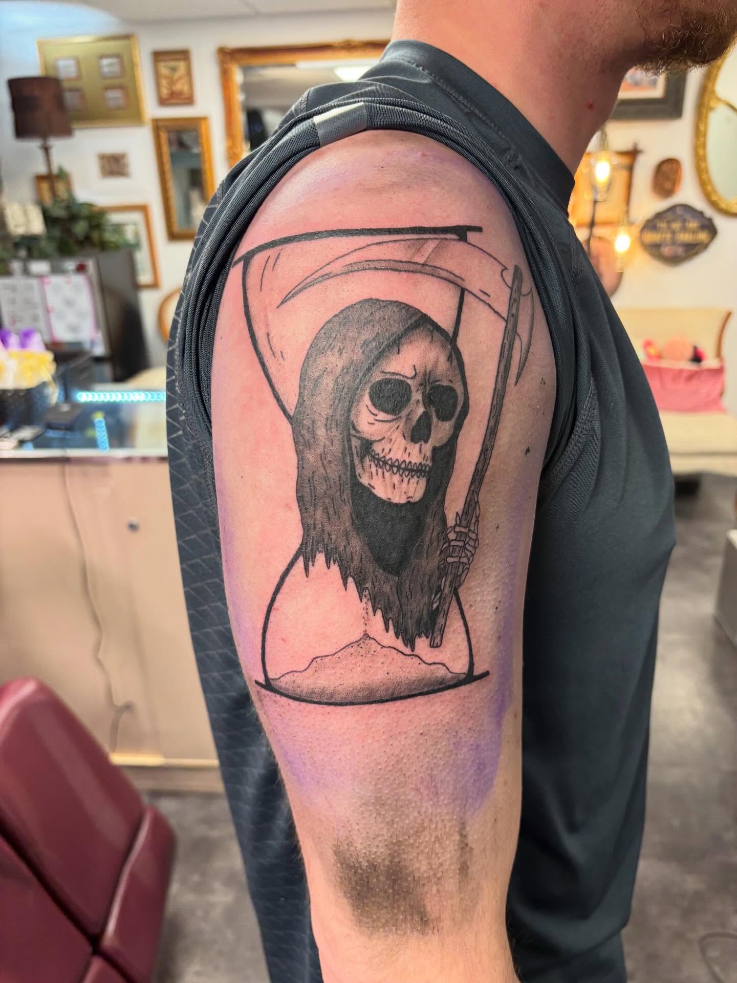 Tattoo by @inked_by_em — black_and_grey