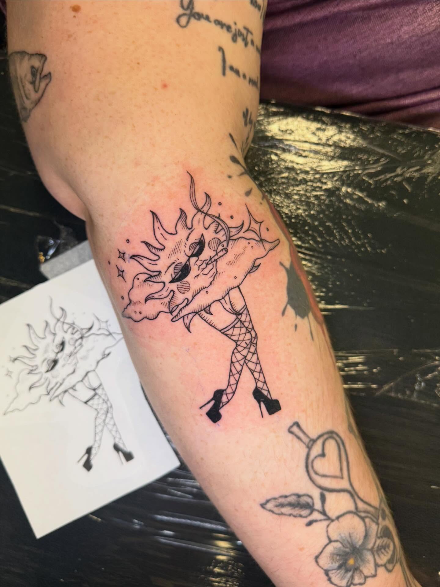 Demon woman neo-traditional tattoo on the forearm by Tyla Pistak, Seattle, Washington