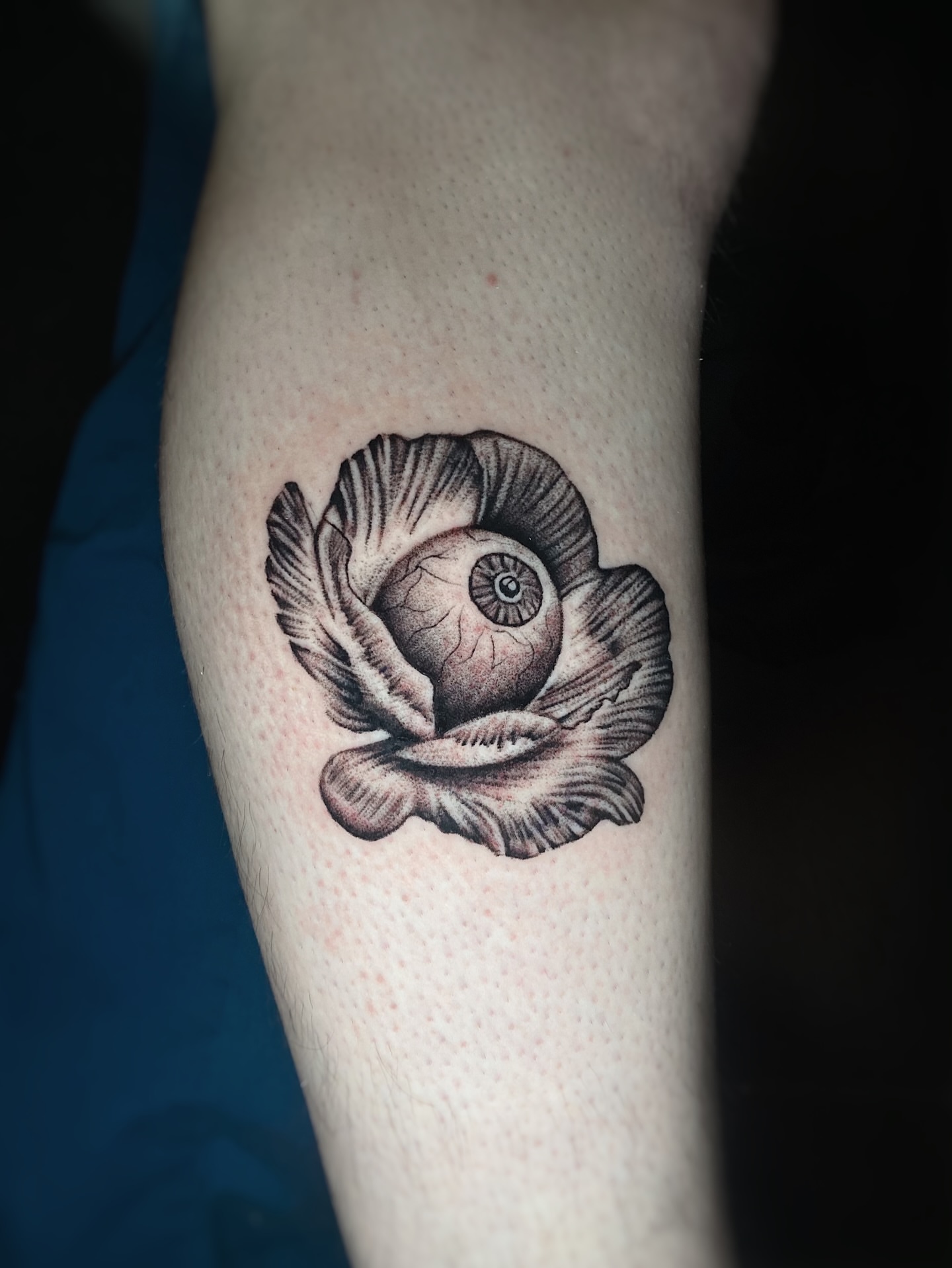 Eye in shell realism tattoo on the forearm by Cherry Jane 🍒