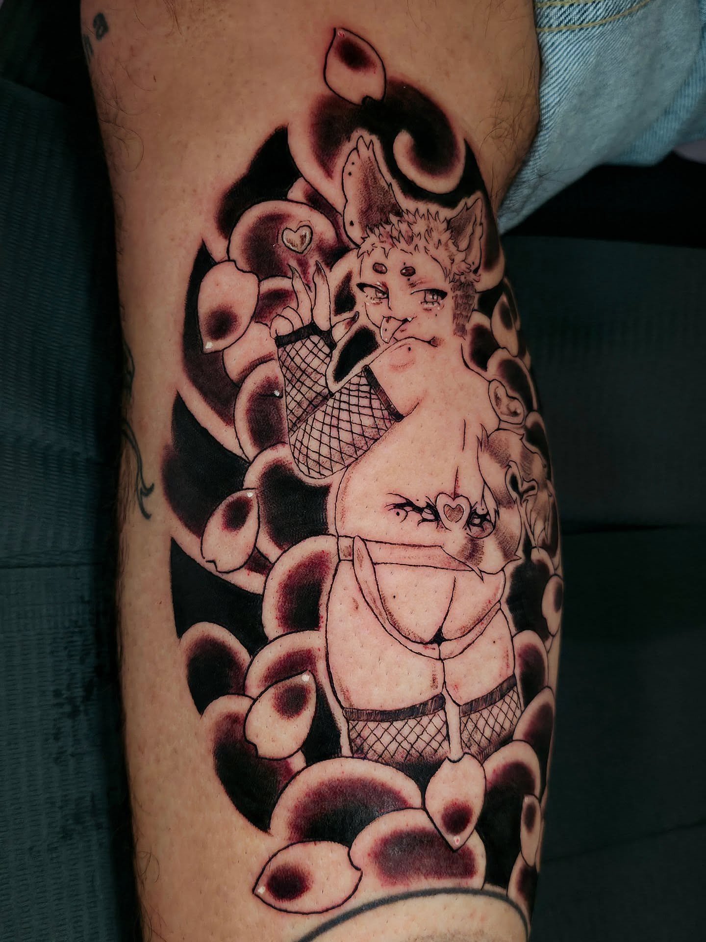 Tattoo by @horikitattoos — black_and_grey, anime