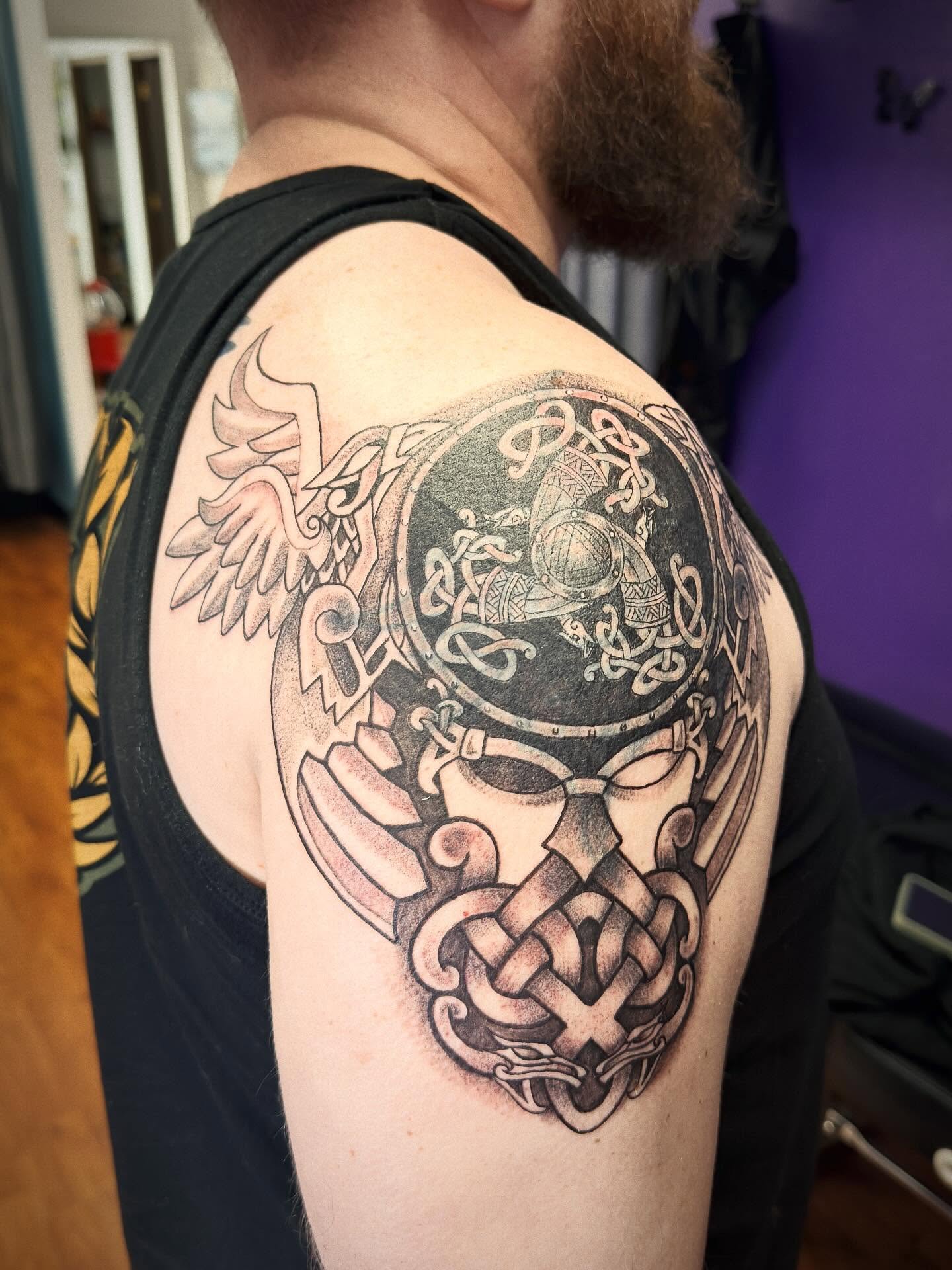 Tattoo by @tosh.pointo.tattoos — dotwork, black_and_grey