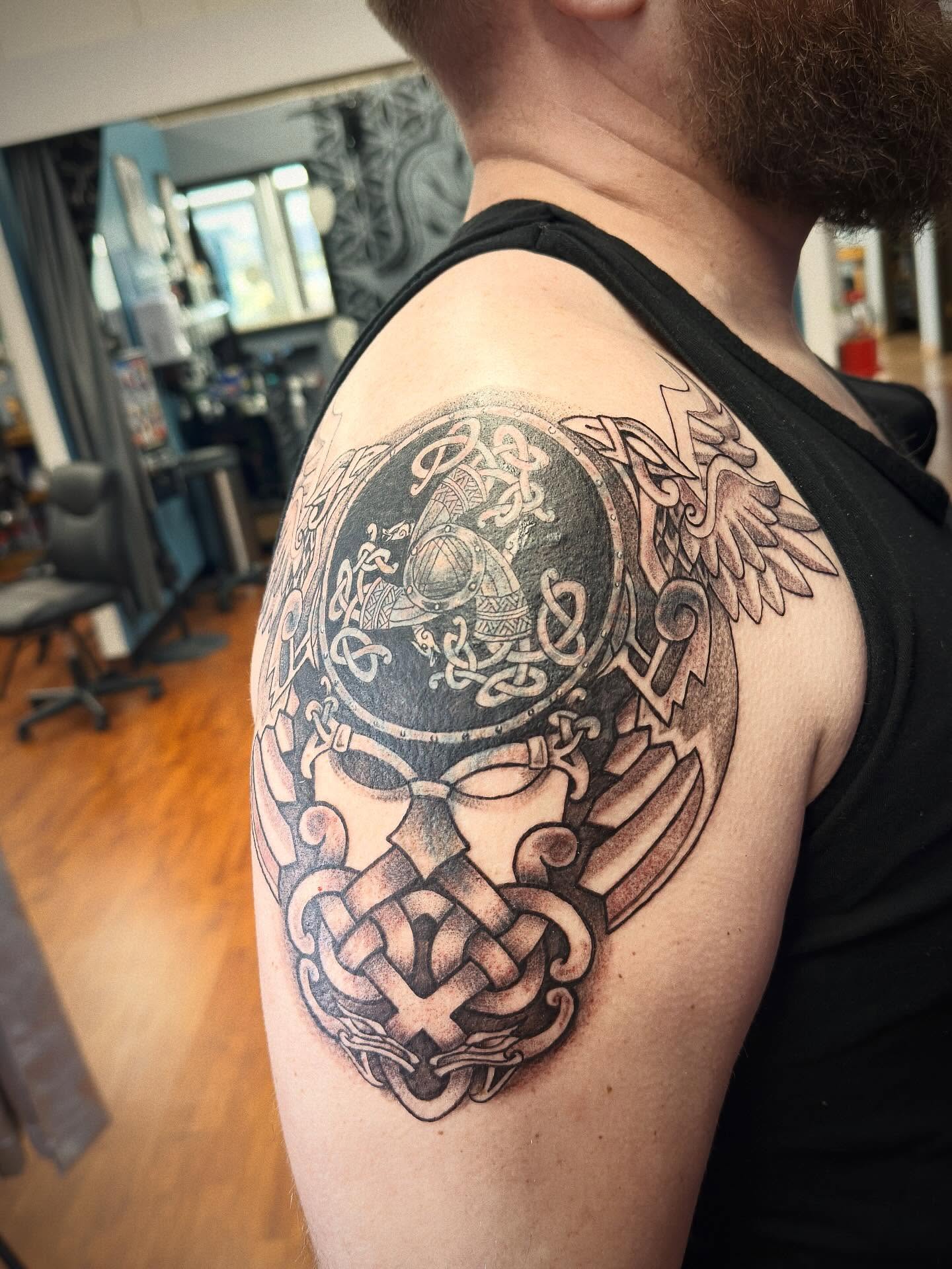 Tattoo by @tosh.pointo.tattoos — black_and_grey, dotwork