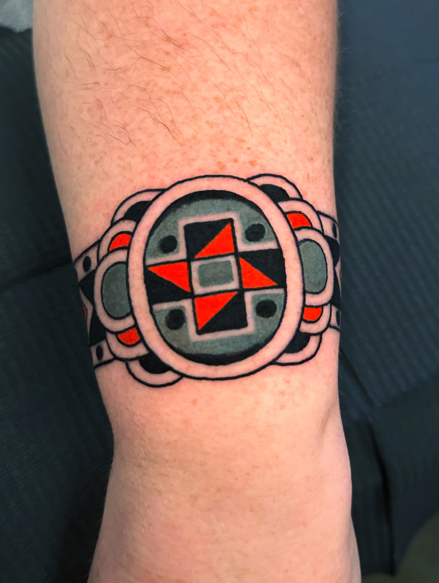 Geometric pattern geometric tattoo on the forearm by A.j. Lingerfeldt, Nashville, Tennessee