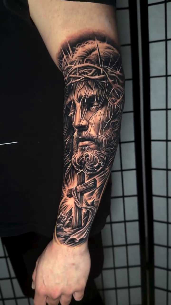 Jesus Christ portrait realism tattoo by Anthony Ramirez
