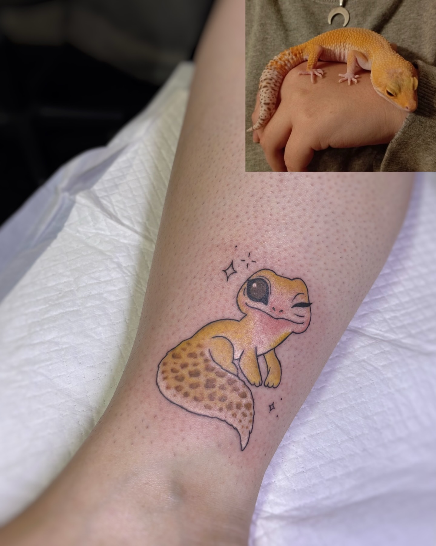 Gecko dotwork tattoo on the forearm by Art by Aimee