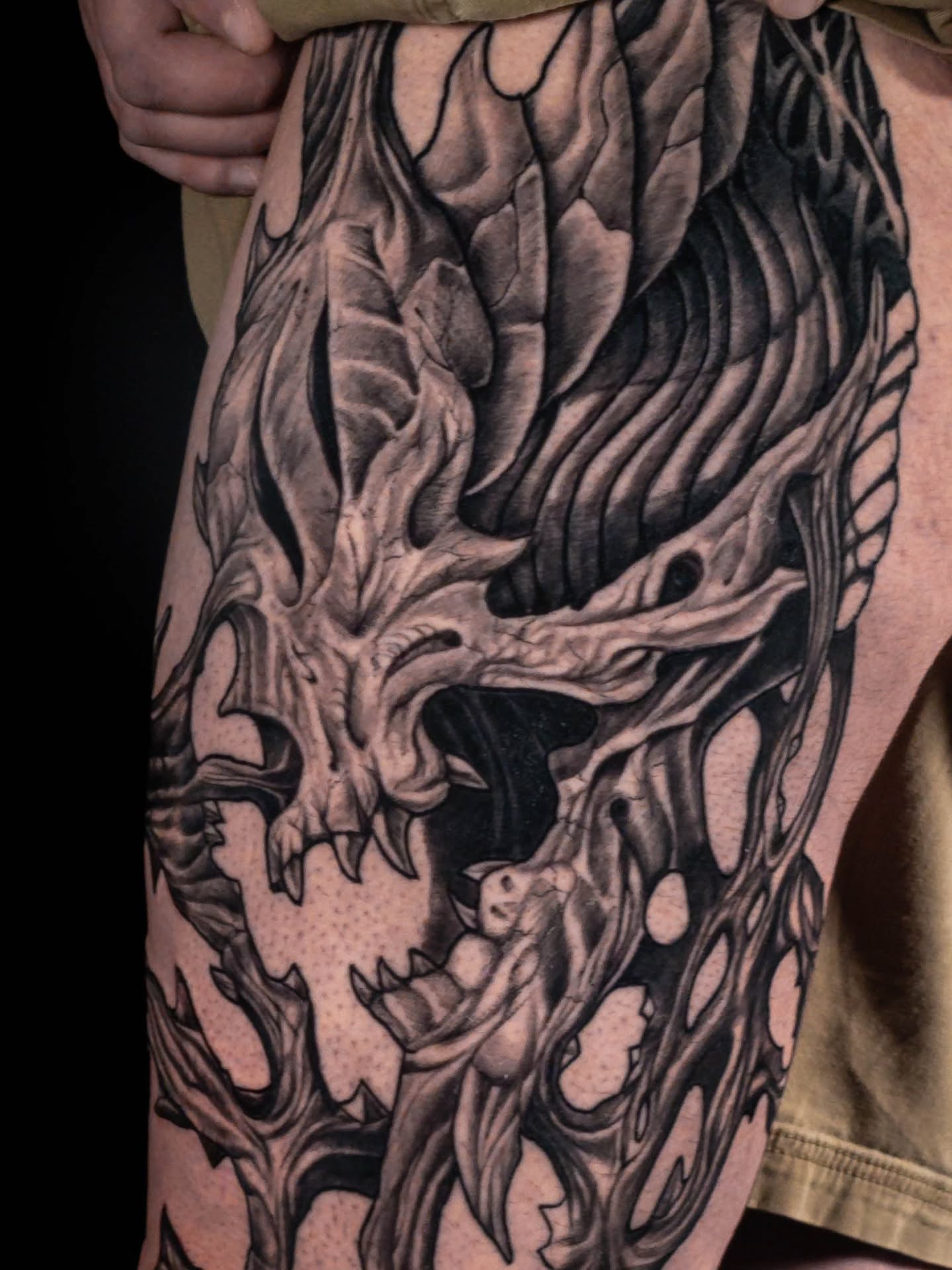 Tree and woman realism tattoo on the thigh by EyeSee Tattoos