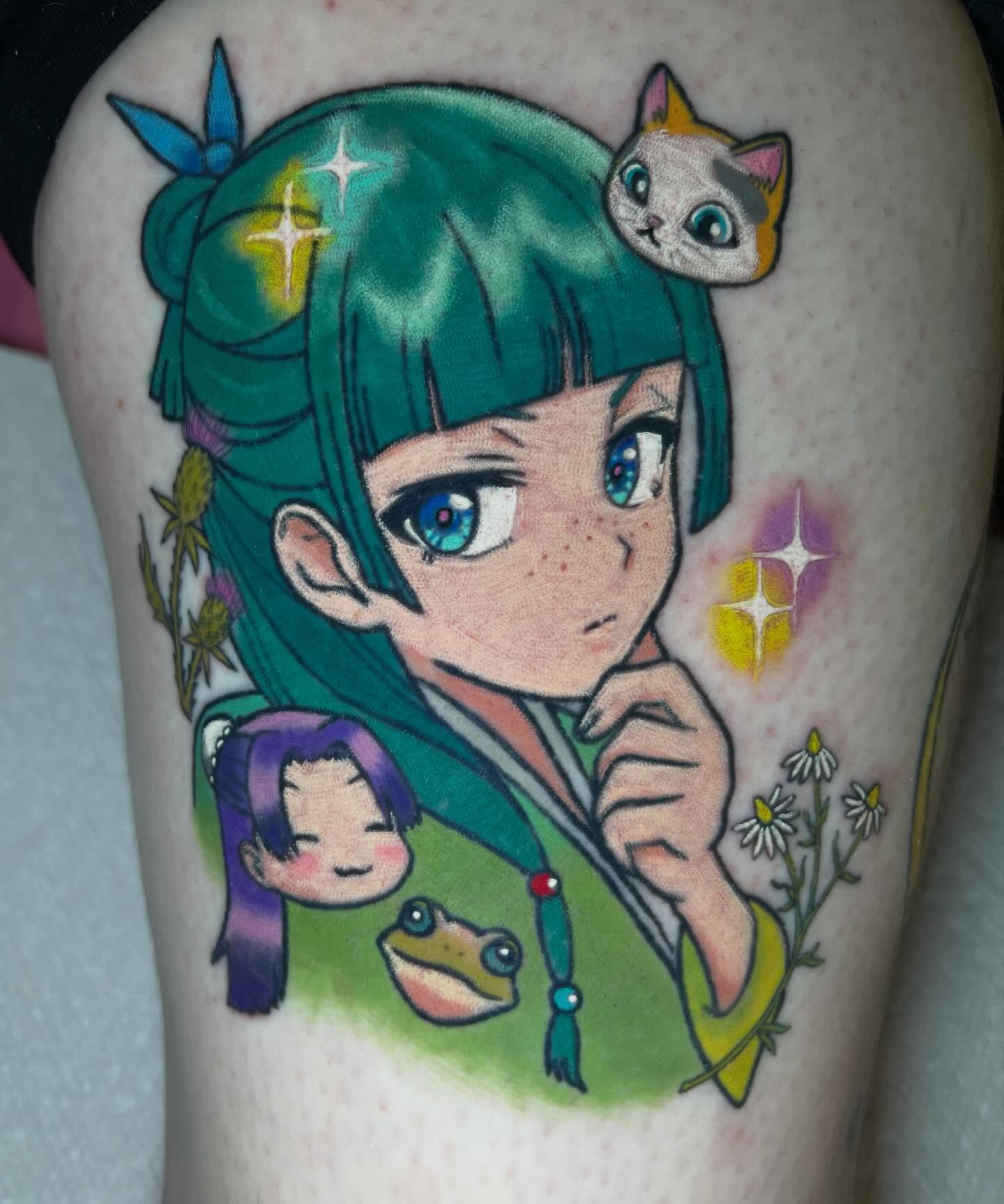 Tattoo by @juliet_miller — anime, dotwork