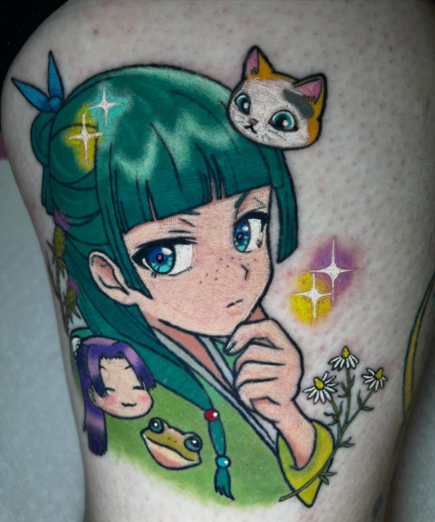 Tattoo by @juliet_miller — anime, dotwork