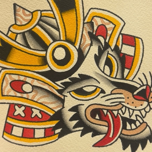 Cat American traditional tattoo by Rafael Torres, San Francisco, California